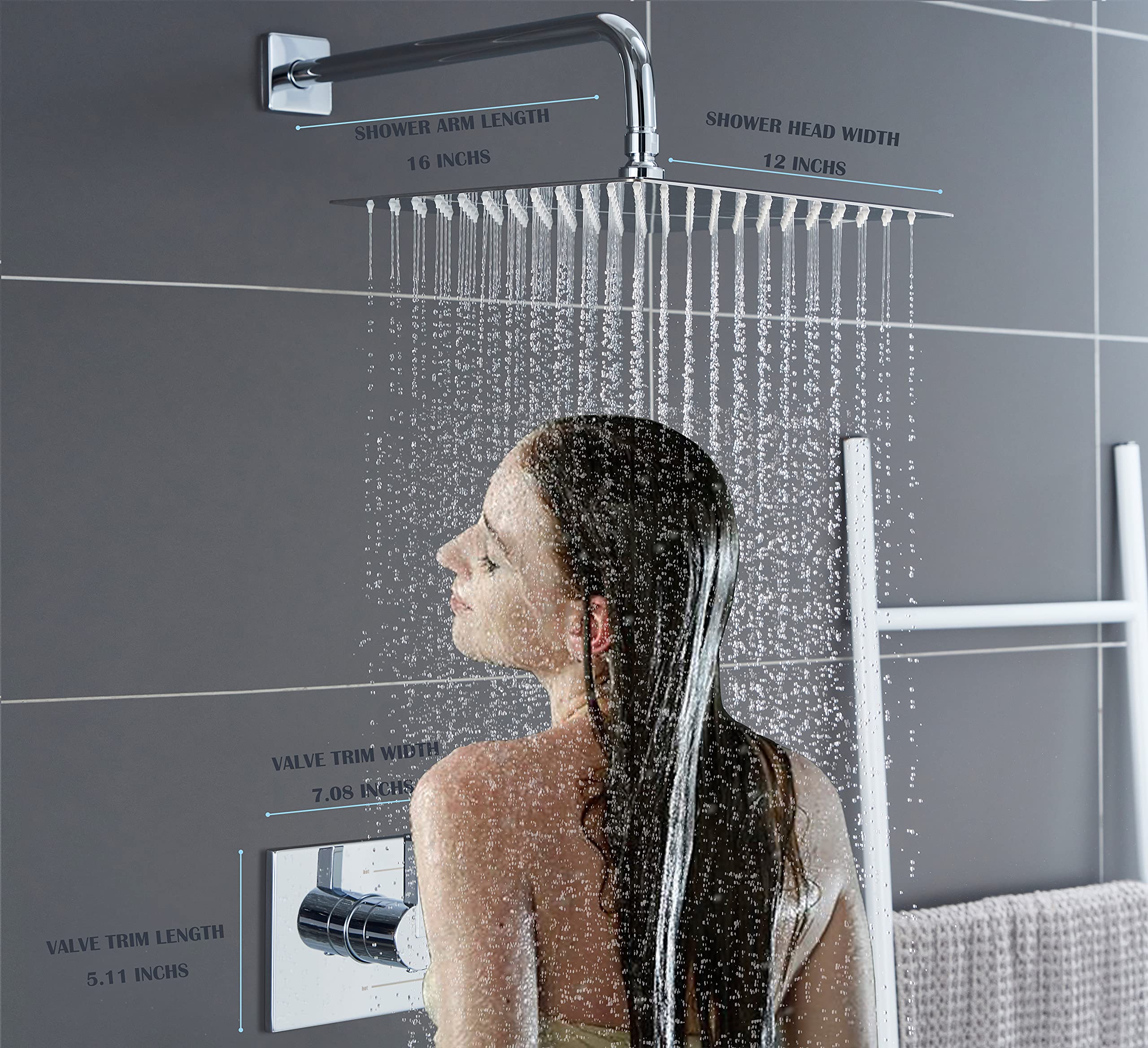 SOOOHOT Sistema doccia a pioggia con beccuccio a cascata a 2 funzioni, set di rubinetto doccia cromato contiene soffione doccia da 12 pollici e beccuccio per vasca (valvola inclusa)
