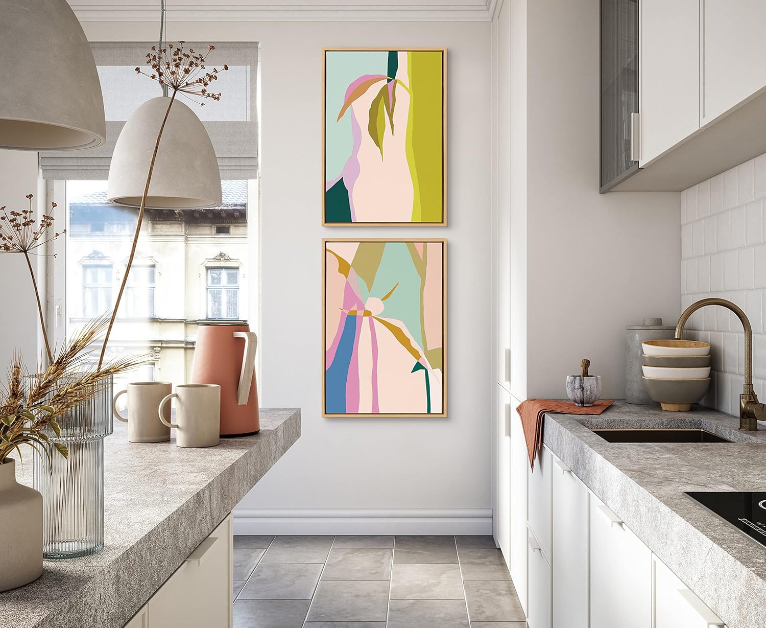 Abstract Canvas Print Set in Natural Frame, 23x33
