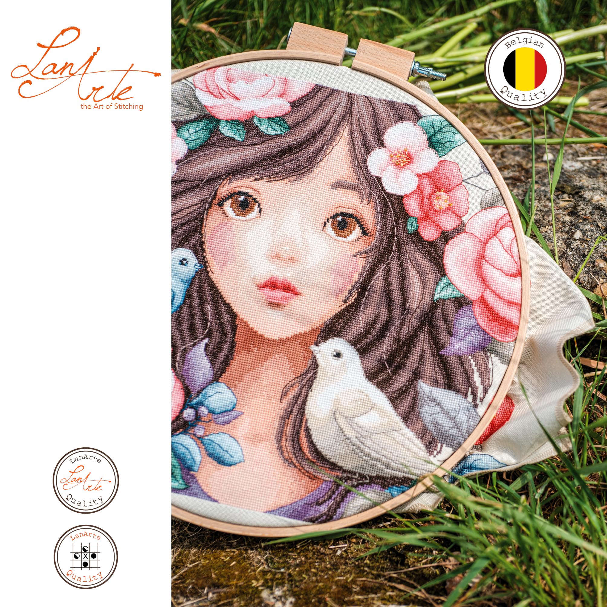 Lanarte Kreuzstich Stickpackungen Gezählter Kreuzstichbilder Set SIE TAUCHTE IN ROSEN Wanddekoration Handarbeit Set für Erwachsene 43 x 29 cm DIY Deko Bastelset Handwerker Kreative Geschenkset