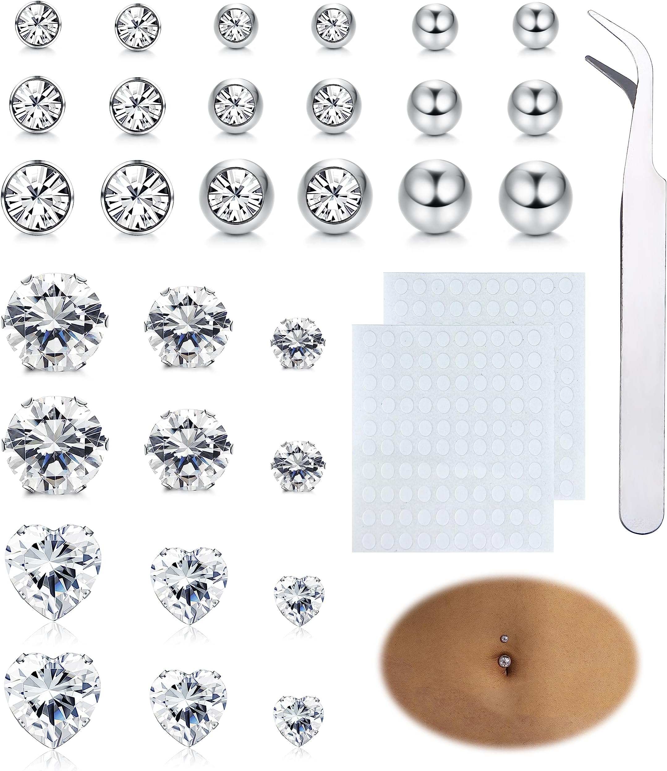 AdramataBelly & Nose Piercing Studs & Rings - Fake & Non-Piercing Options - Eyebrow & Lip Piercing Jewellery