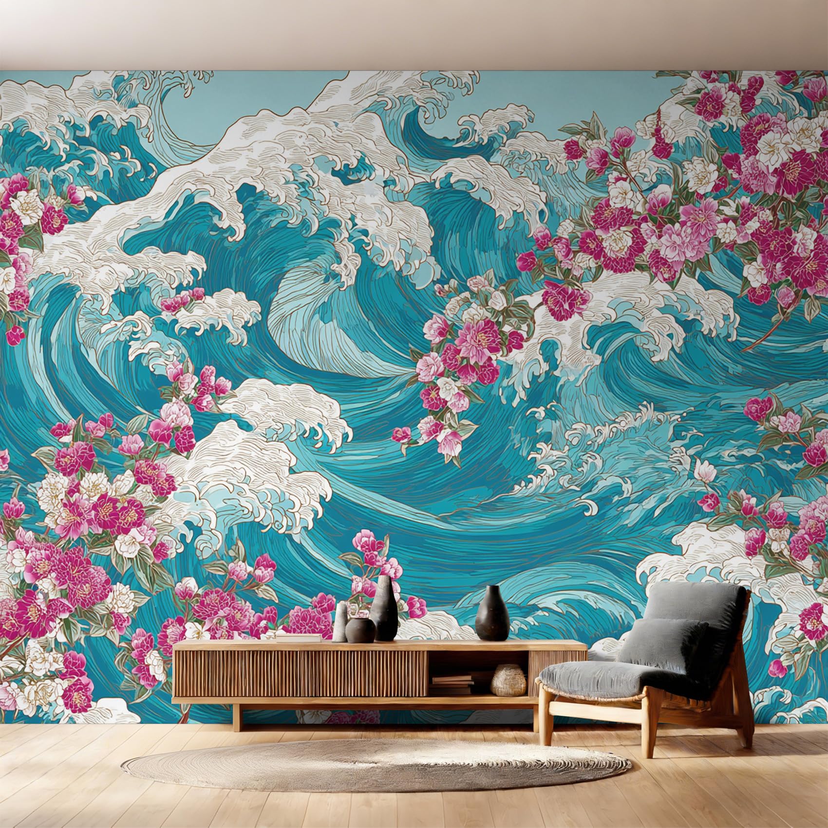 Papier peint grande vague japonaise pour décorer un salon ou une chambre