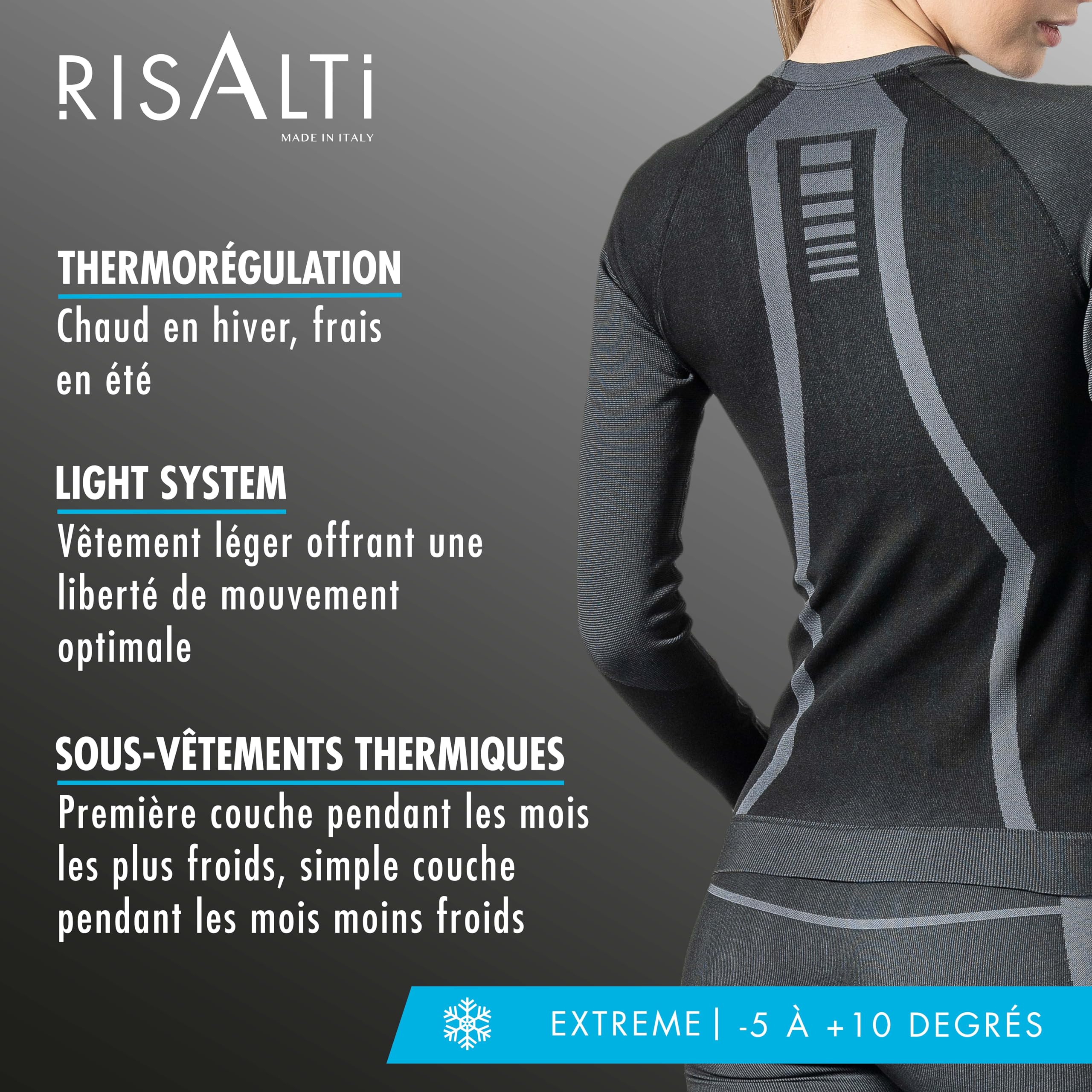 Risalti T Shirt Homme Femme Thermique Extreme - sous Vetement Homme et Femme élastiques et Respirants, Haut Thermique Homme et Femme Unisex sans Couture - Made in Italy