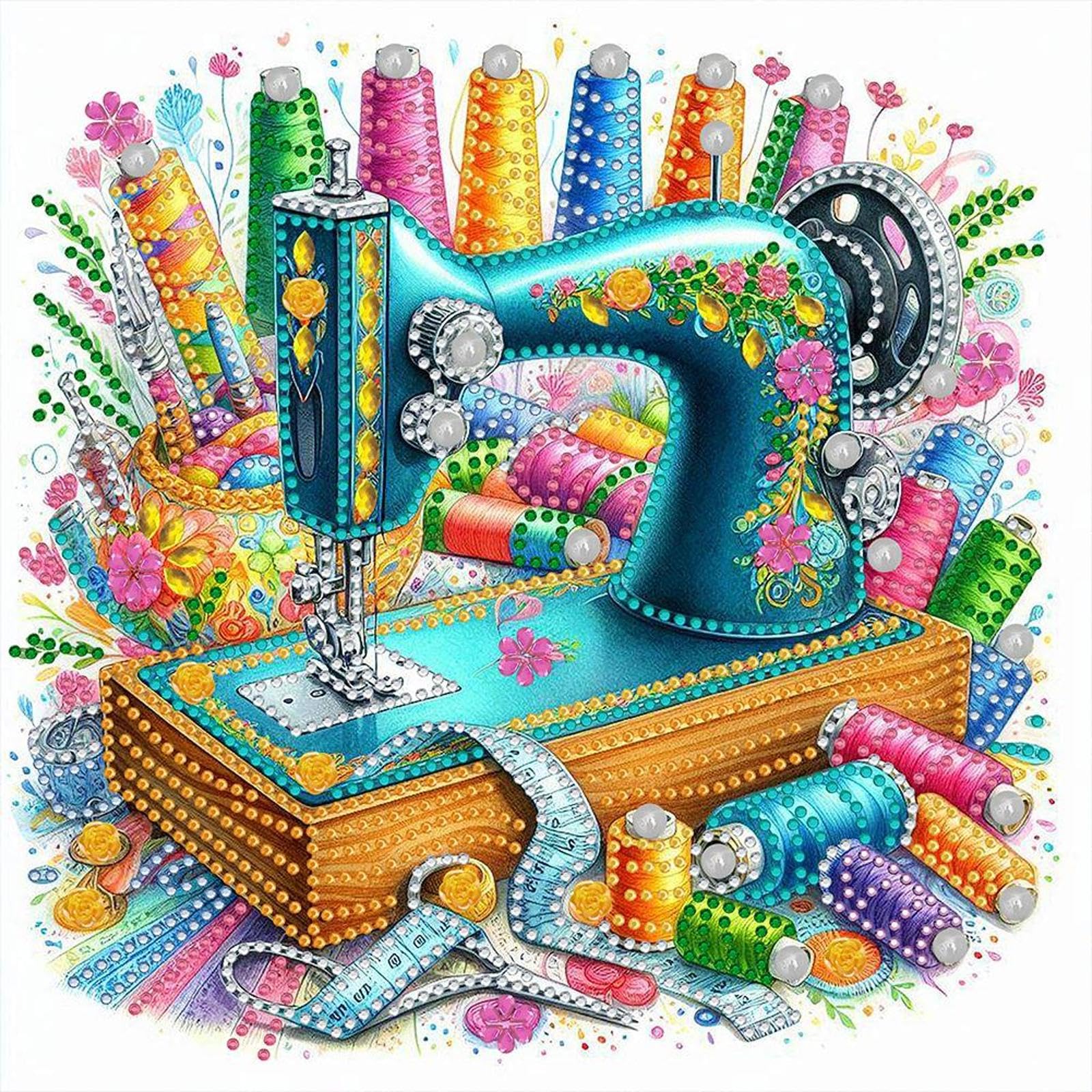 Sewing Machine Special Shape Diamond Painting - 5D Diamond Art Kits for Adults, Diamond Painting Partial Drill Crystal Rhinestone Art, DIY Diamond Art Kits for Adults, 11.8x11.8 Inch(D)