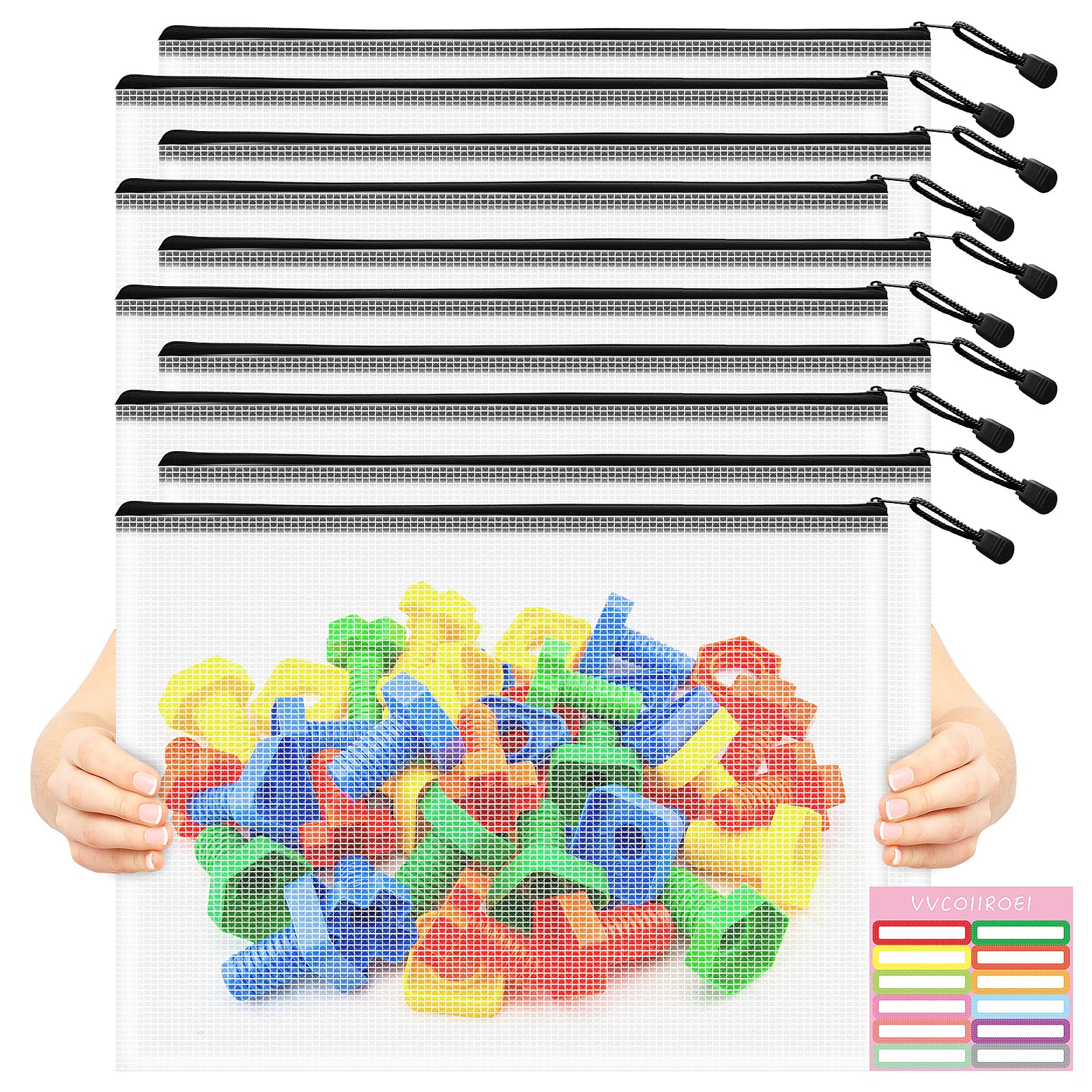 10pcs Mesh Zipper Pouch Bags, A3 Sizes, Board Game Storage, Zipper Pouches for Organizing, Travel, School Office Organize