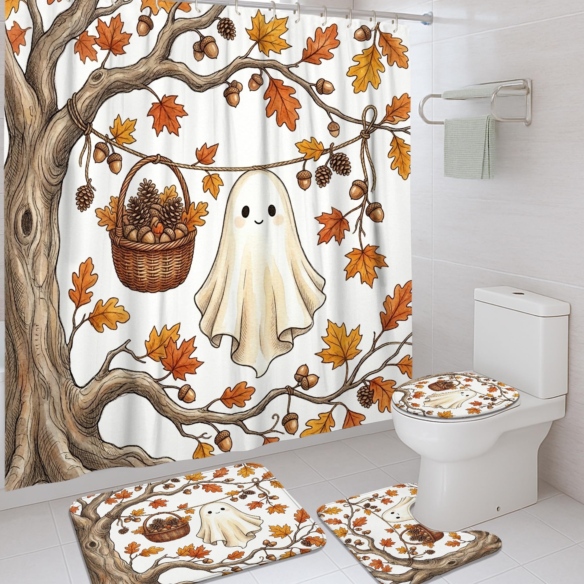 Rideau de douche fantôme en polyester pour chambre d'amis orange