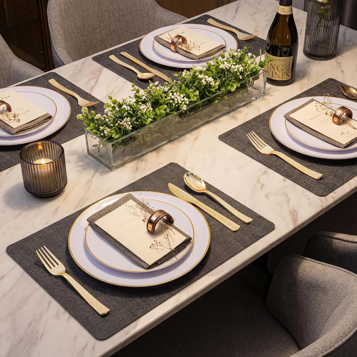 KIRE 400PCS Gold Plastic Silverware - Extra Heavy Duty Hammered Silverware Disposable Set, Gold Utensils Set Include 200 Forks,100 Knives,100 Spoons for Thanksgiving Party, Wedding - Image 3