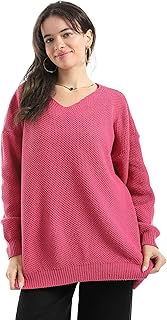 Andora Womens V-neck Pullover Sweater Long Sleeve Long Sleeves Self Patterened Knitted