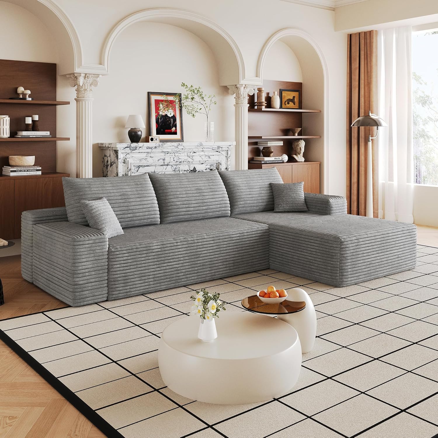 107" Oversized Cloud Sectional Sofa Boneless Couches for Living Room, Right Facing Chaise Modular L Shaped Corner Couch with Deep Seat, Memory Foam Compressed Sofa, No Assembly Required thumbnail