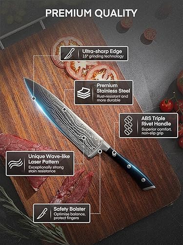 Miniatura 5 de FOHERE Juego de cuchillos de cocina con soporte magnético para cuchillos y afilador, juego de 7 cuchillos de chef ultra afilados con mango