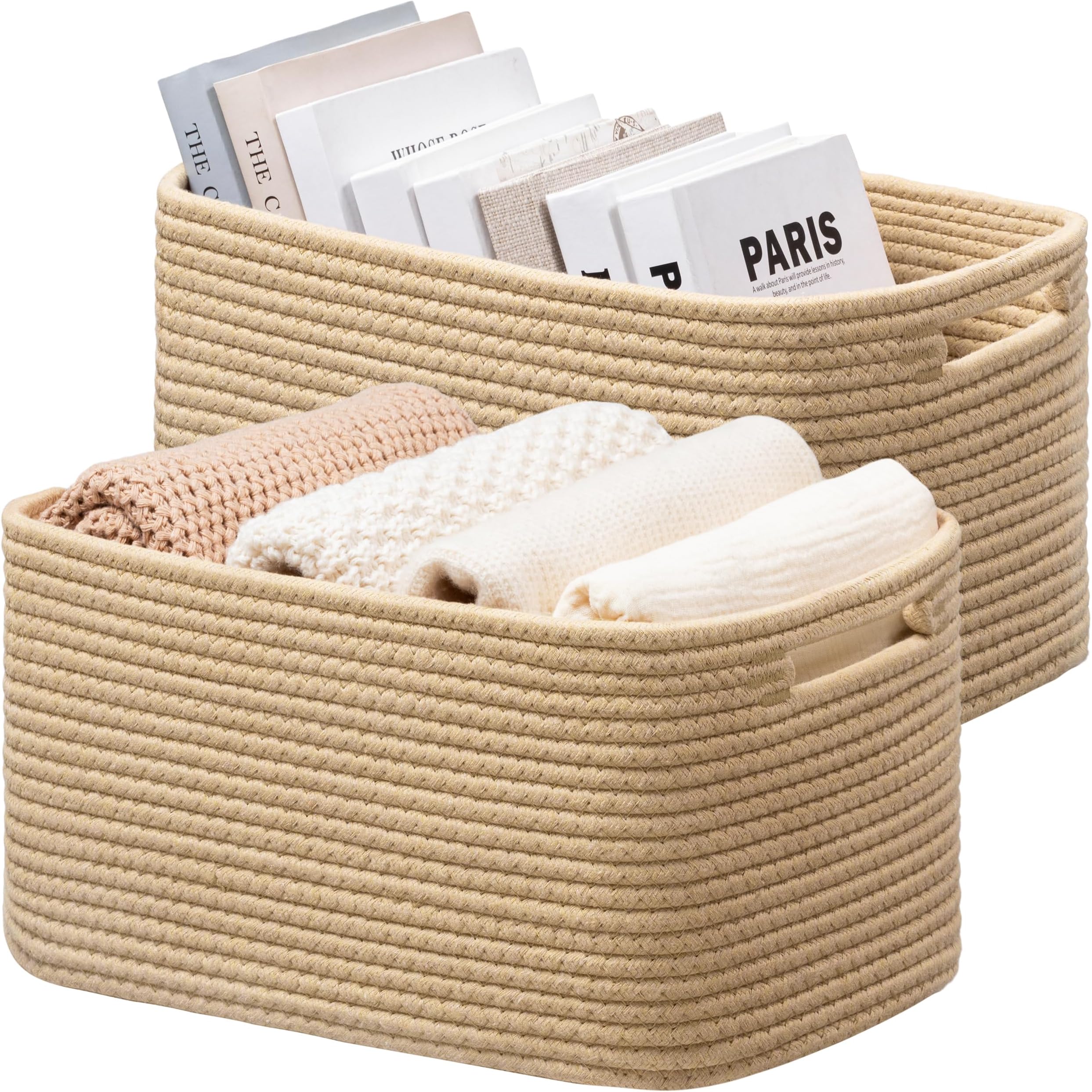 2 Pack Storage Baskets for Shelves, Baskets for Organizing, Cube Shelf Storage Bin with Handles, Woven Storage Basket, 13"L x 9"W x 7.5"H, Brown