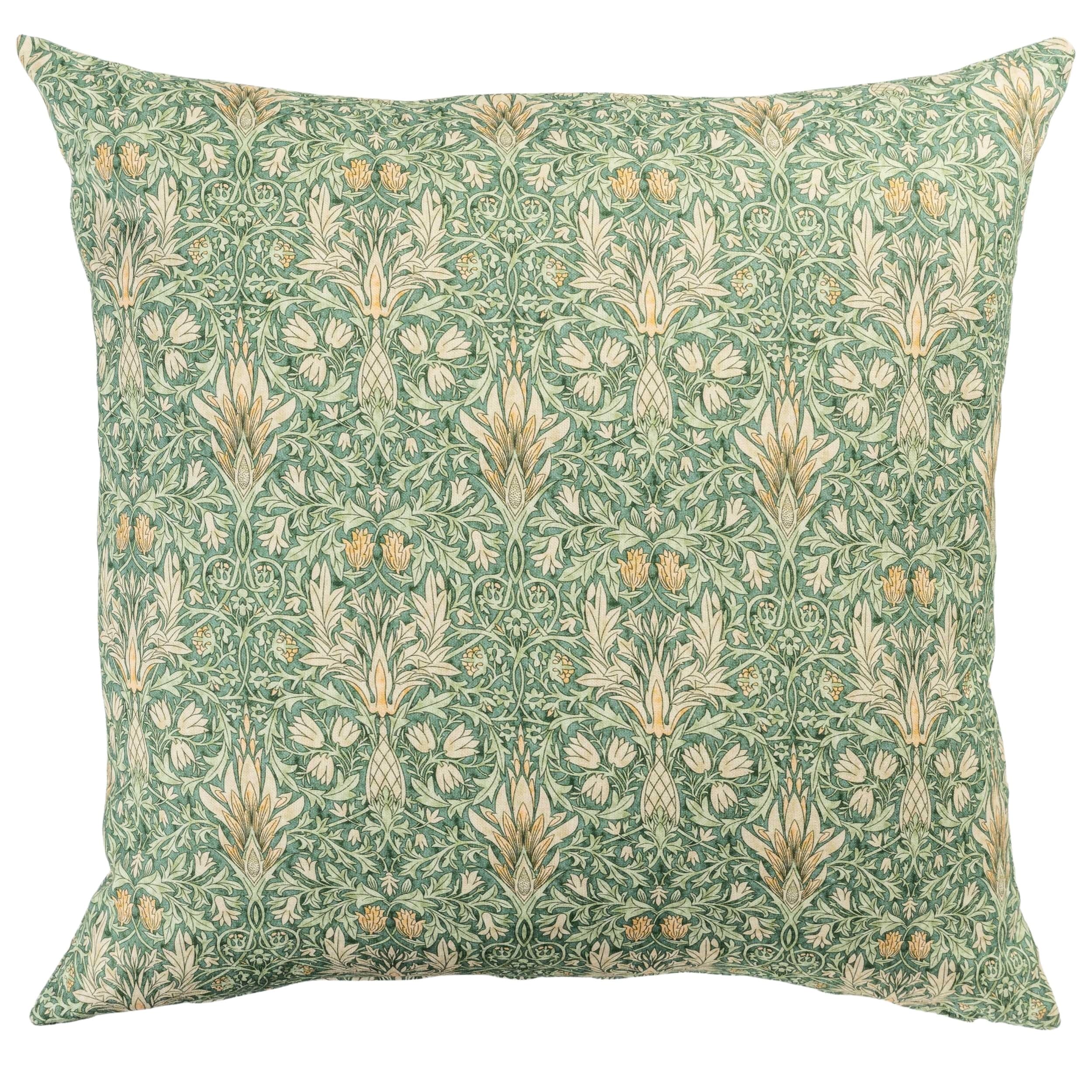 Linen Loft William Morris Snakeshead Extra-Large Cushion Cover in Green. Traditional Floral Motif and Botanical Design. 23x23 XL Square Cover Only