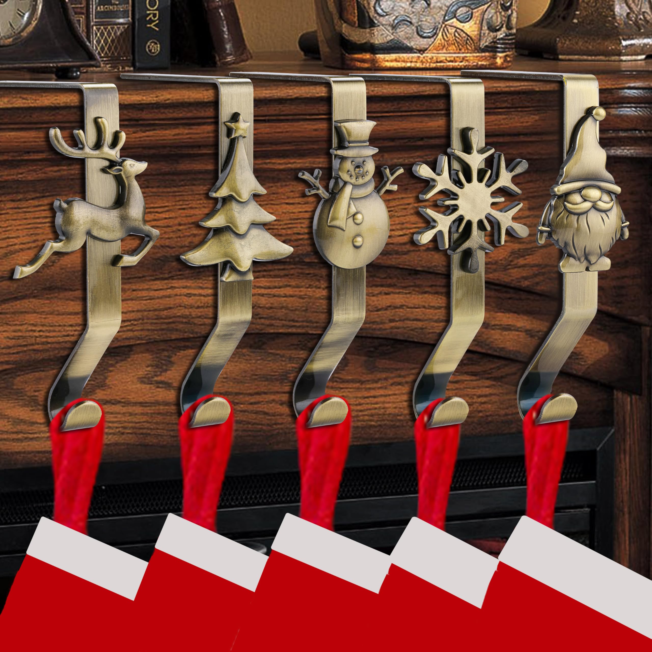 Christmas Stocking Holders for Mantle, Stocking Hangers for Mantel Stocking Hooks for Mantle Stocking Holders for Mantle Set of 5, Christmas Stocking Hooks for Mantle Stocking Hangers Stocking Holder