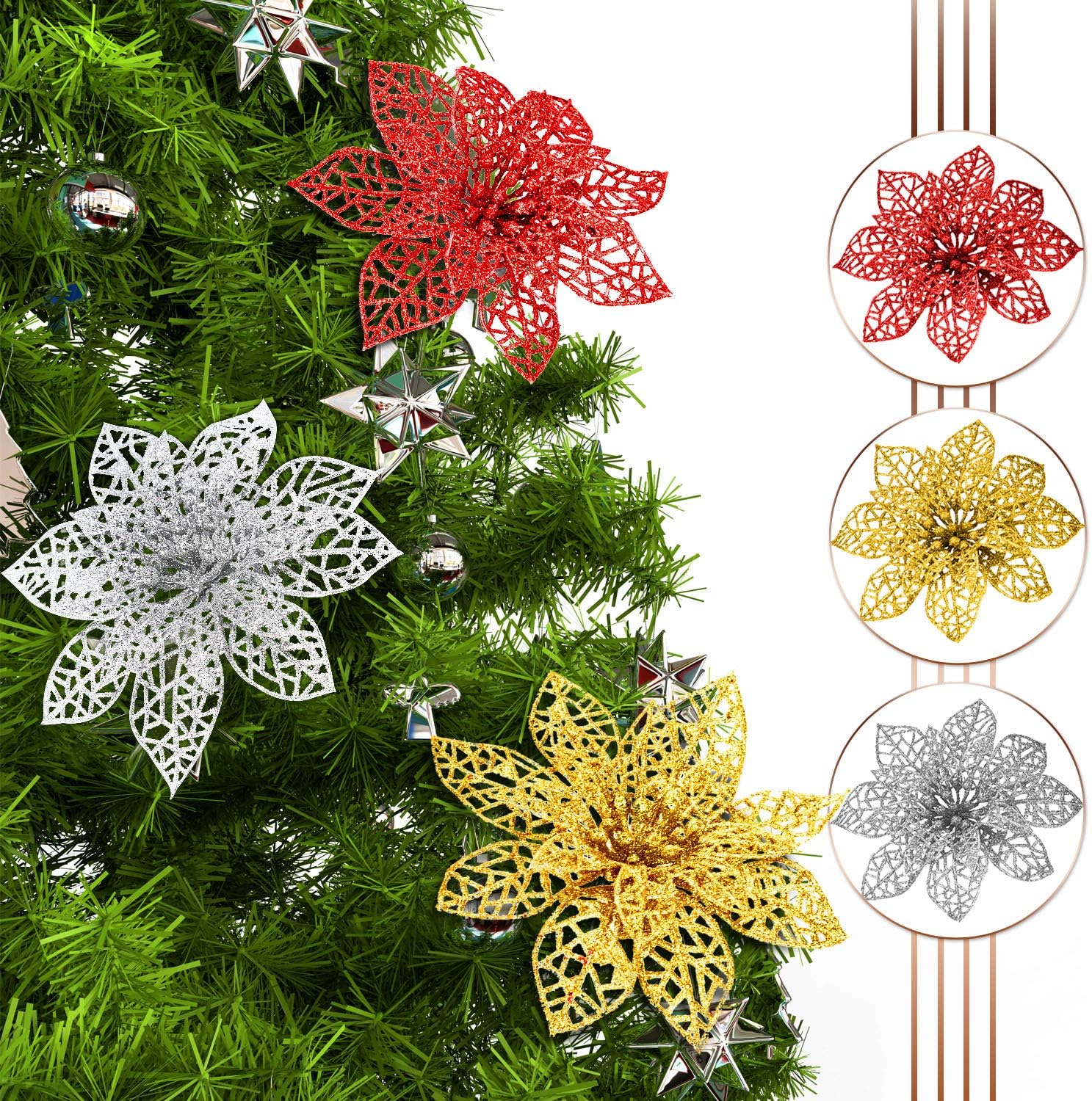 クリスマスグリッター ポインセチア ウェディング造花 クリスマスツリーオーナメント リース装飾用 【火曜日】 30個