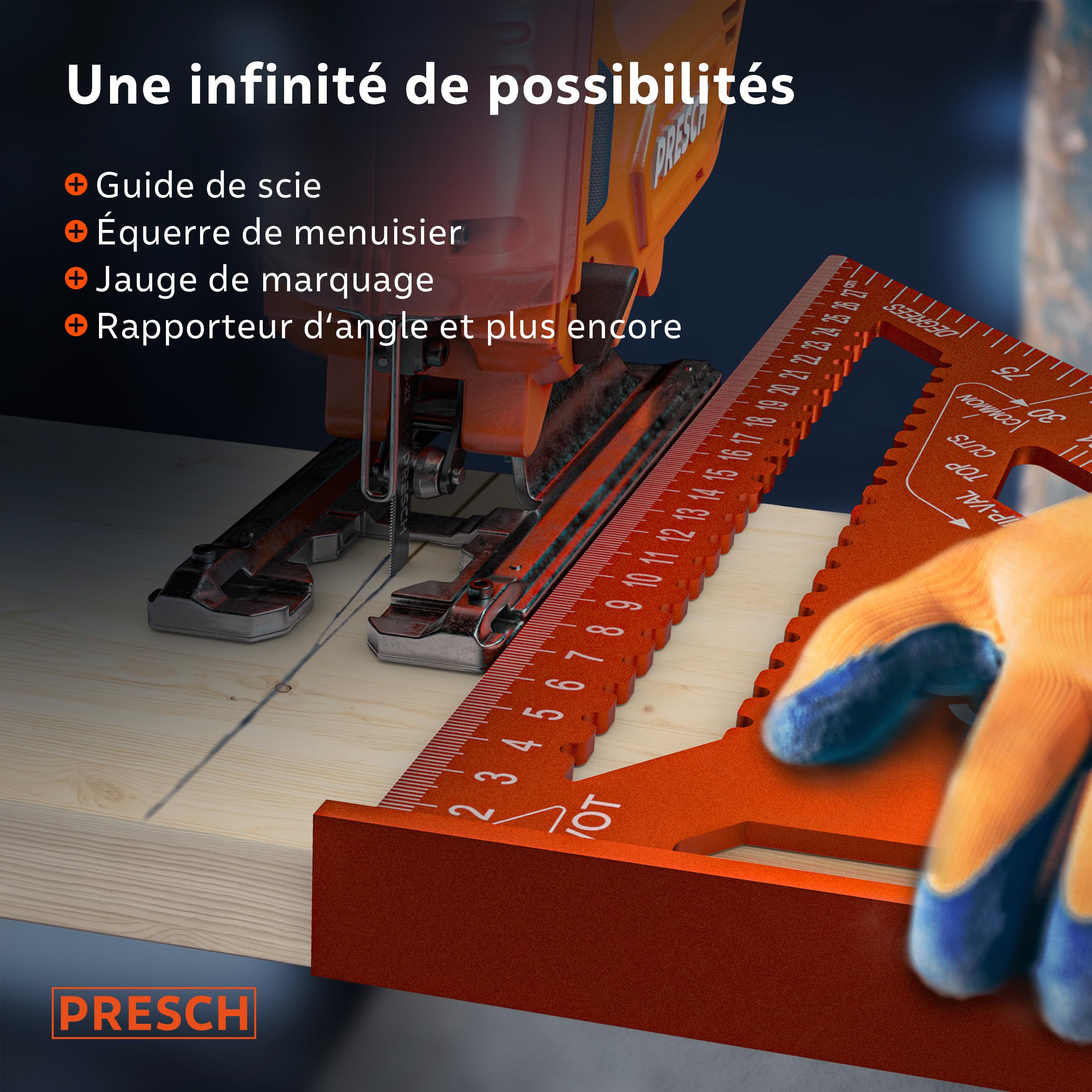 Presch Équerre de menuisier Set - 180mm & 300mm - Surface innovante effaçable - Guide de perçage intelligent - Aluminium fraisé de haute précision pour des angles de 90° toujours précis