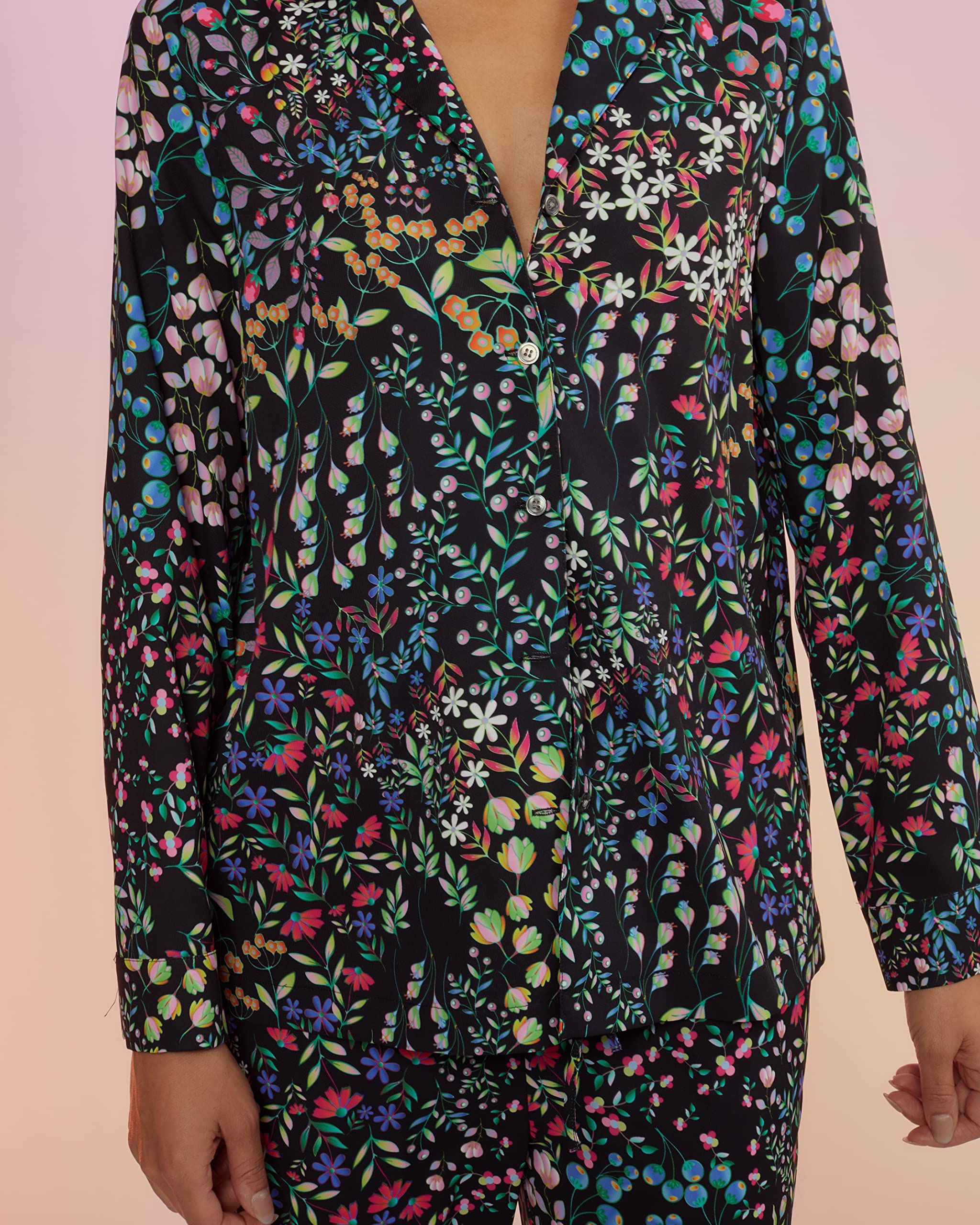 The DropCynthia Rowley x The Drop Women's Black Multi Floral Silky Lounge Top