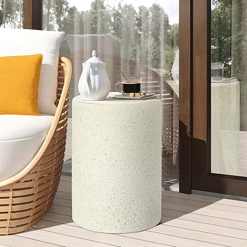 LuxenHome - Mesa auxiliar para exteriores, mesas auxiliares de cemento de 18 pulgadas para patio, mesa decorativa de jardín, modernas mesas
