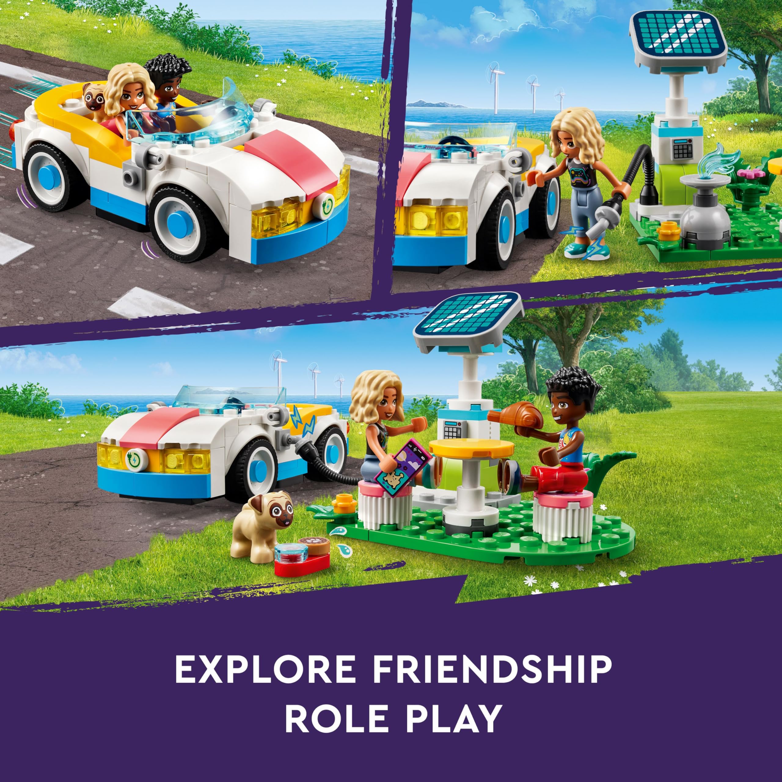 LEGO Friends Electric Car and Charger, Eco Vehicle Toy for 6 Plus Year Old Girls, Boys & Kids, Role-Play Adventure Set with Mini-Doll Characters Nova and Zac and a Pet Dog Figure Small Gift Idea 42609 - Image 3