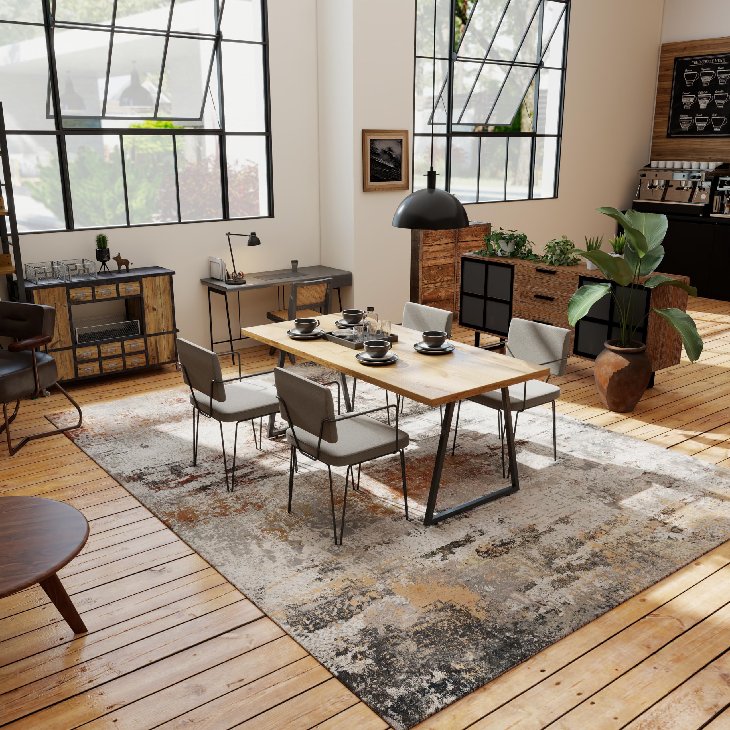 Teppich Wohnzimmer, Großer Teppich 160x230 Waschbar Kurzflor rutschfest Weich, Moderner Abstraktem Muster Teppiche für Schlafzimmer Kinderzimmer Büro Esszimmer, Grau Rost Beige