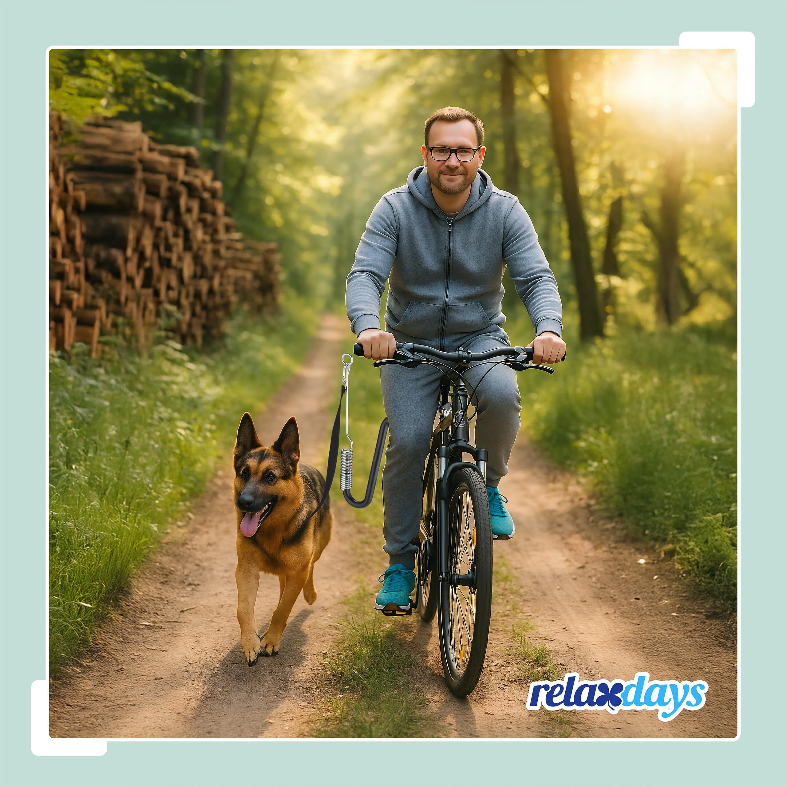 Relaxdays Fahrradleine Hund, Hundestange für Fahrrad, Hundeleine mit Abstandshalter & Feder, Hände frei, schwarz/Silber