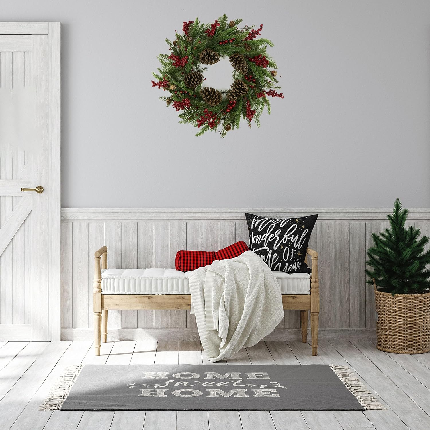Artificial Christmas Wreaths for Front Door Winter Door Wreath with Big Pine Cones,Pine Needles,Christmas Berry for Front Door Farmhouse Indoor Outdoor Holiday Home Decor - Image 6