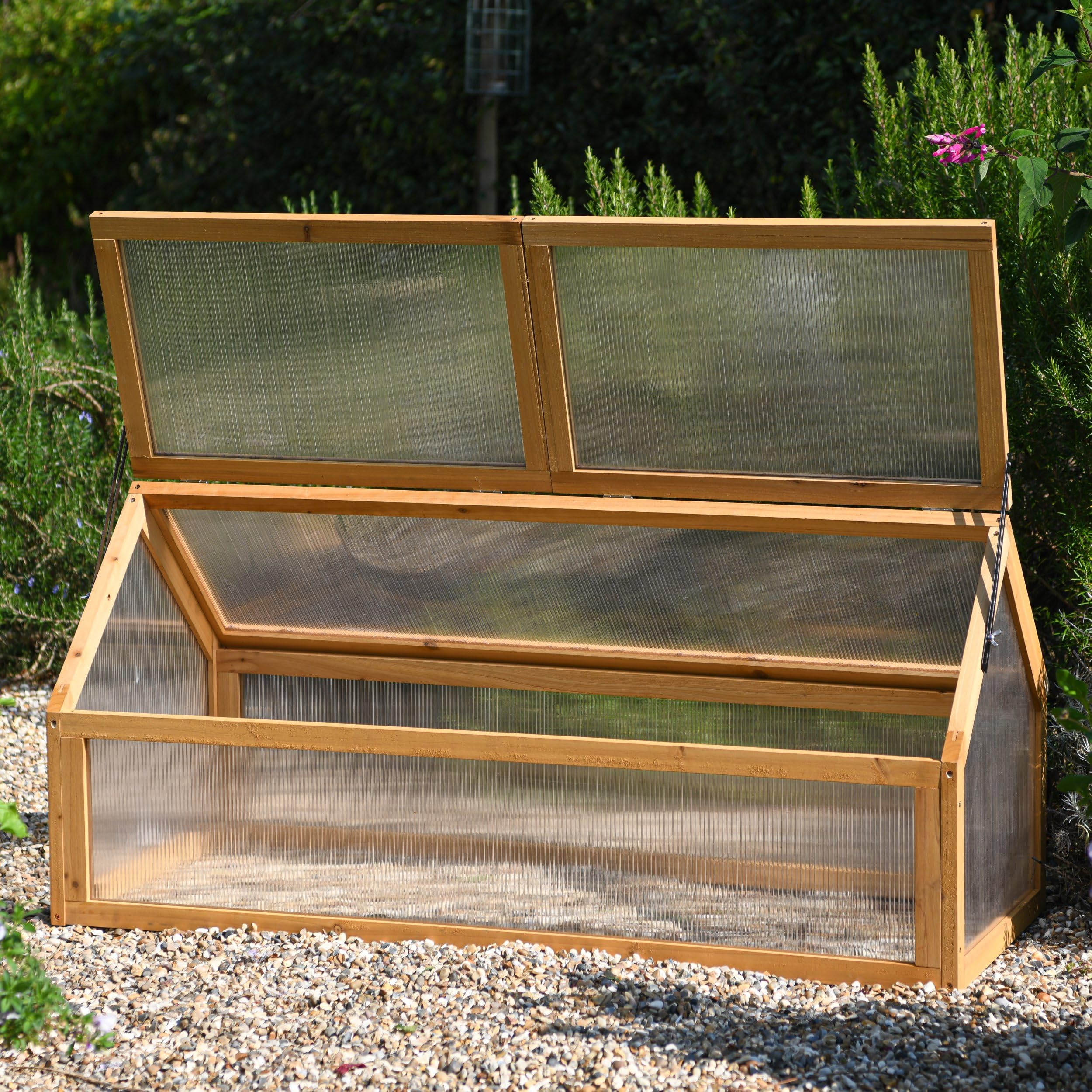 Garden Gear XL Wooden Cold Frame, Extra-Large Capacity, Fir Wood & Polycarbonate, Hinged Lid for Easy Access, Protects Plants & Seedlings