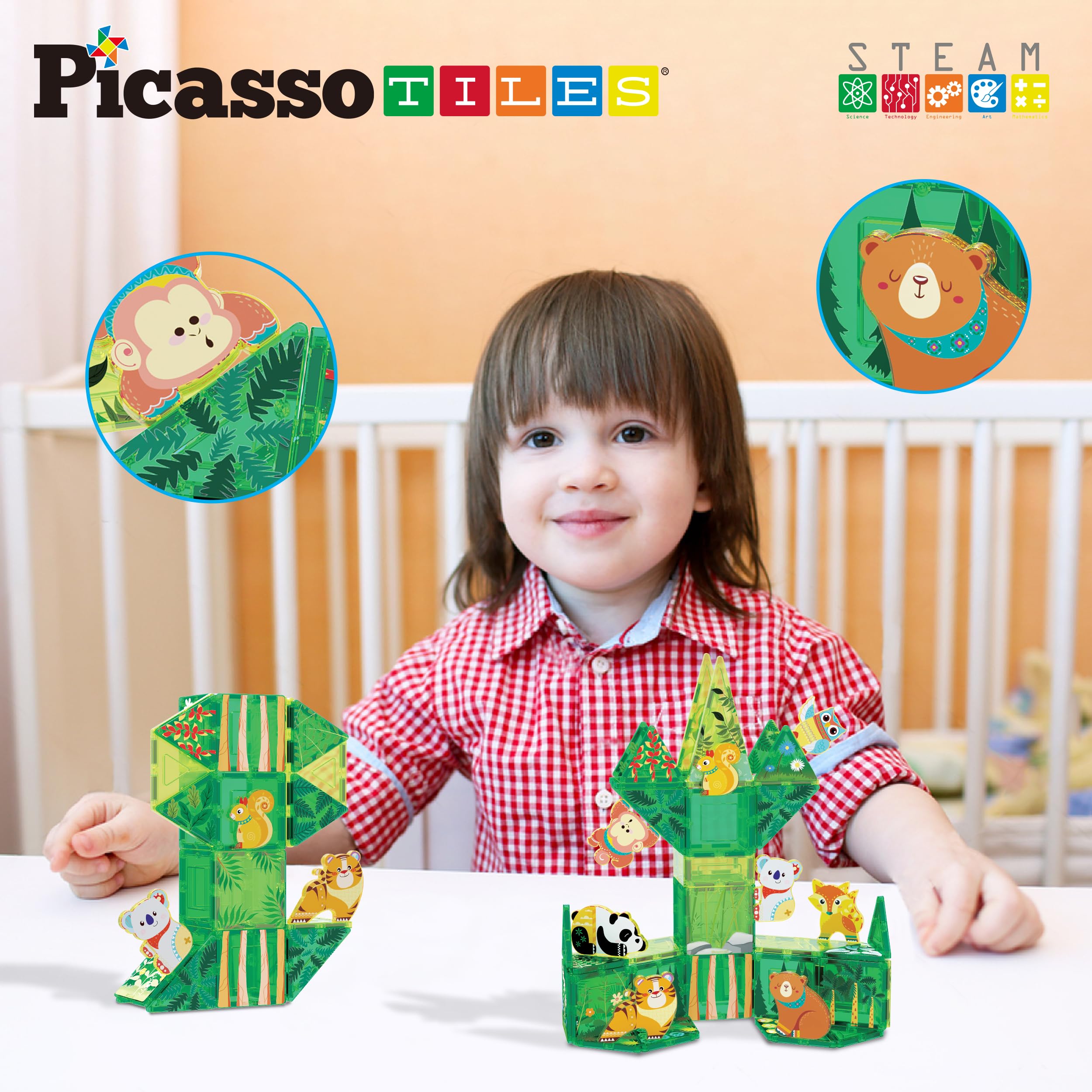 PicassoTiles Magnet Tile Building Blocks 8 Magnets Forest Animal Action Figures Compatible Magnetic Accessory Tiles Construction Toy Set STEM Educational Learning Toddler Girls Boys Ages 3+ PTA26 - Image 4
