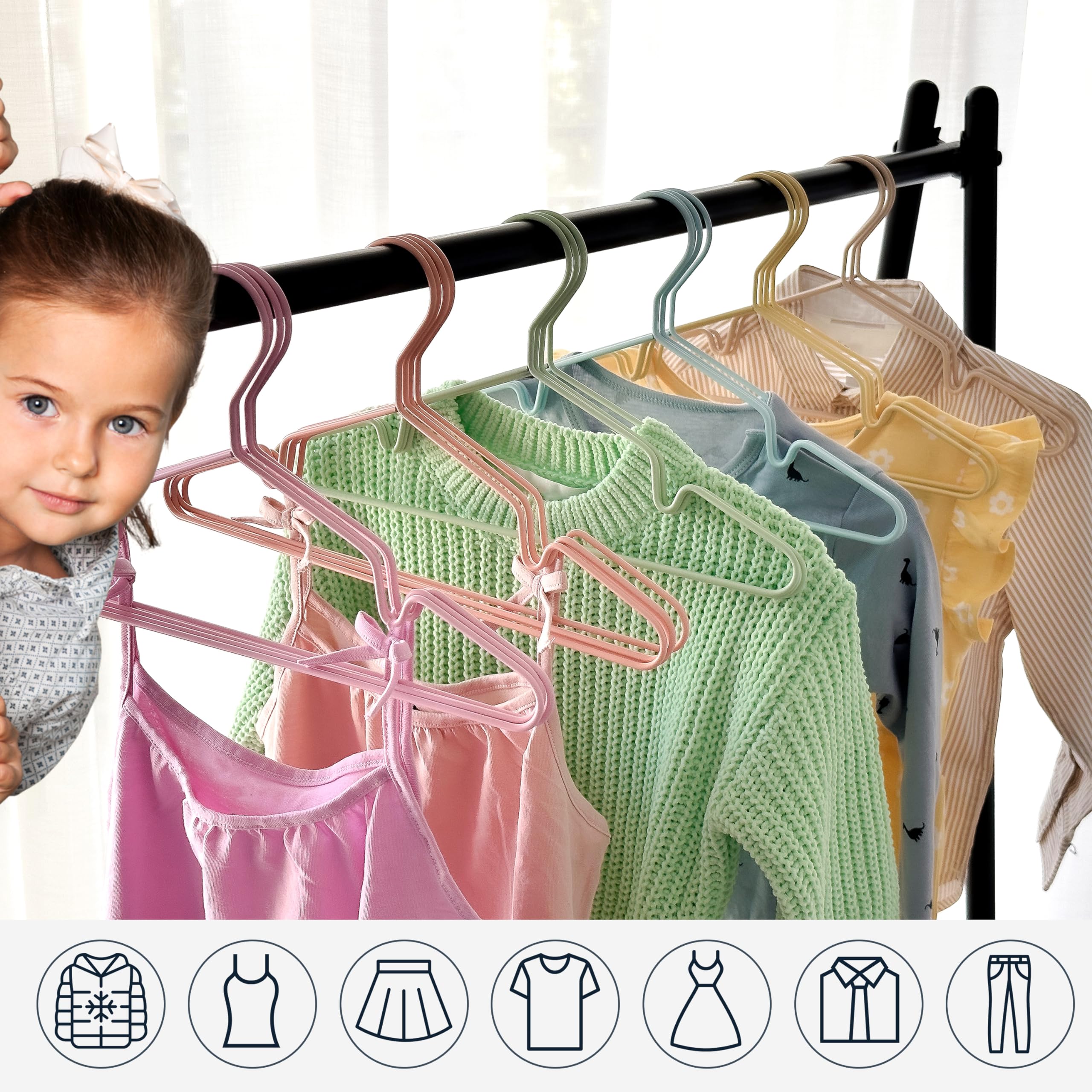 ROW&LINE® – KINDER Kleiderbügel (30 cm) – 20 Stück (beige) – platzsparende Kinderkleiderbügel – belastbar mit schwerer Kleidung – Metall Kleiderbügel für Ordnung & einheitliche Optik im Kleiderschrank