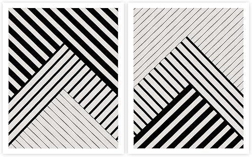 Miniatura 1 de Geometric Wall Art - Modern Wall Decor - Triangle and Stripes Shape - Rustic Geometry Decorations for Home Office Living Room - Black Minimal