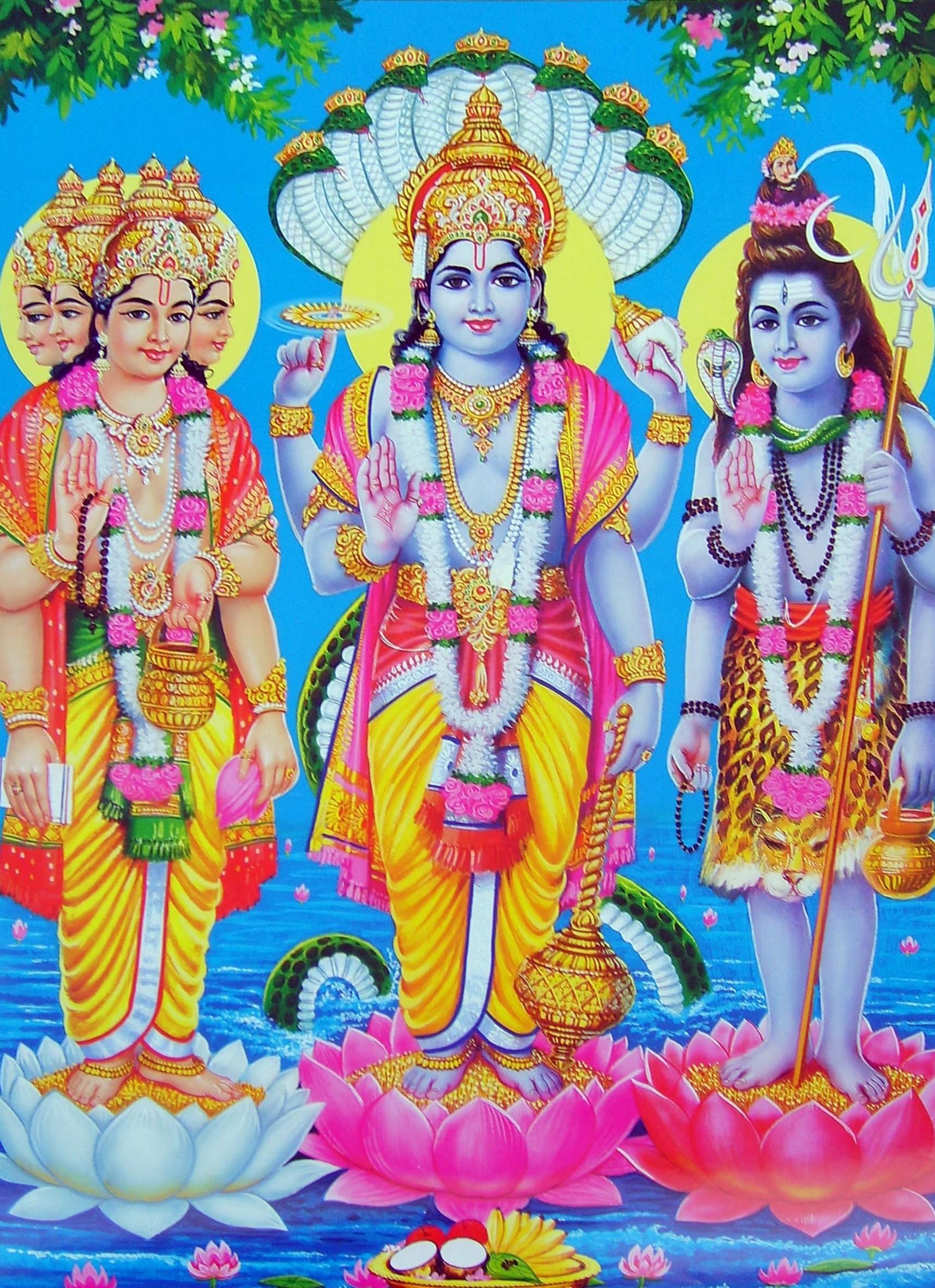 Hindu Trinity Brahma Shiva Vishnu Poster A3 Picture India Hindu Indian Print Wall Art Image Oriental Painting
