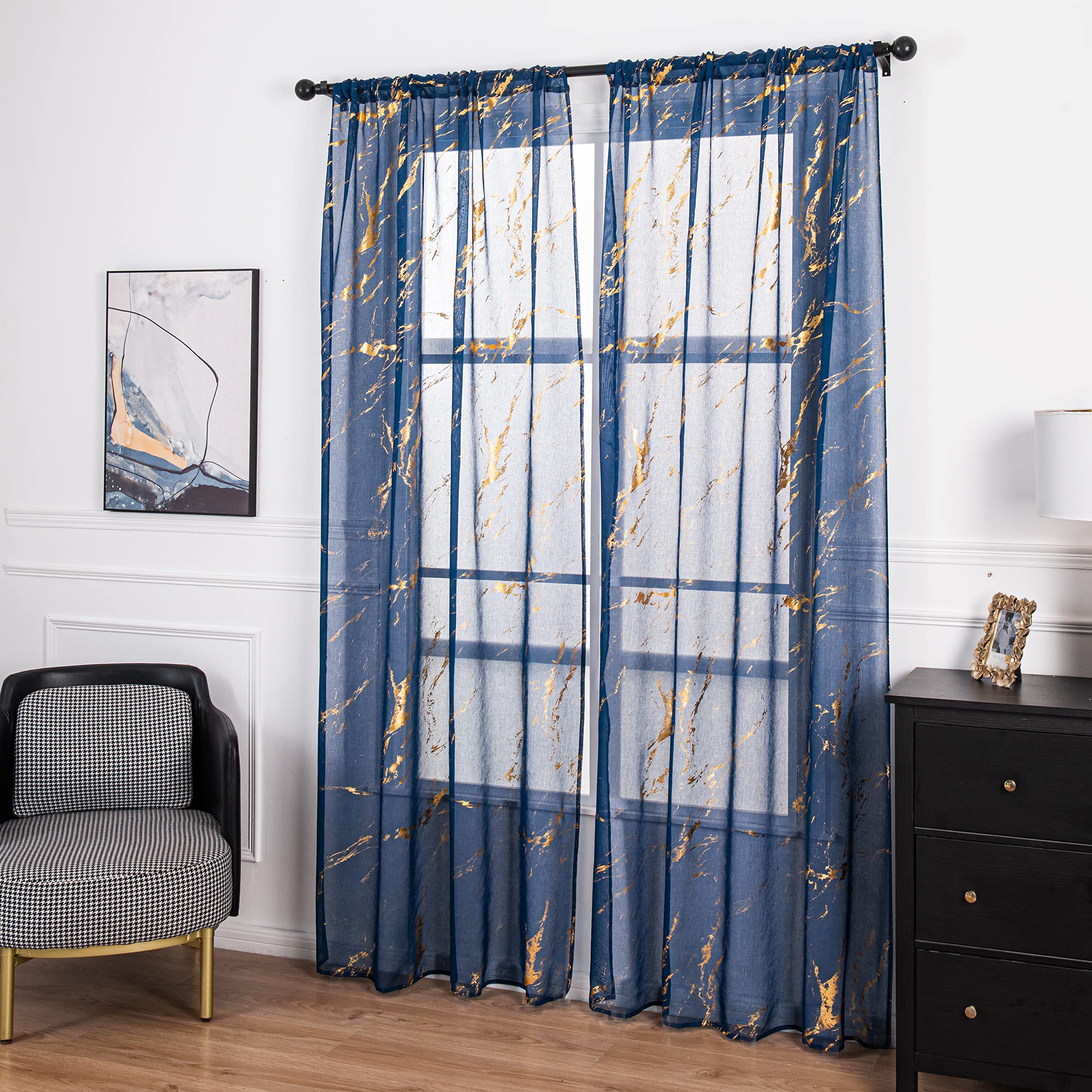 Lavyhuno Sheer Curtains 84 inch Length 2 Panels Set - Image 2