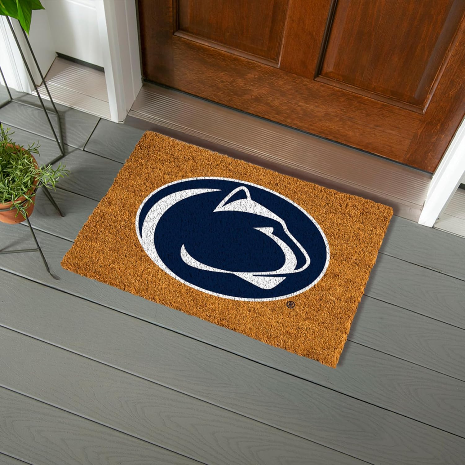 NCAA Penn State Natural Coir Doormat, Official Full Color Team Logo, 28 x 16 Inches, Non Slip Back, Front Door Welcome Floor Mats, Indoor Outdoor Entrance Home Décor