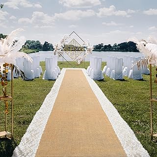 Preboun 3ft x 20 ft Natural Burlap Wedding Runner Aisle Outdoor for Wedding Ceremony Wide Aisle Runner with Lace Jute Rustic Burlap Decorations Outdoor Beach Garden Church