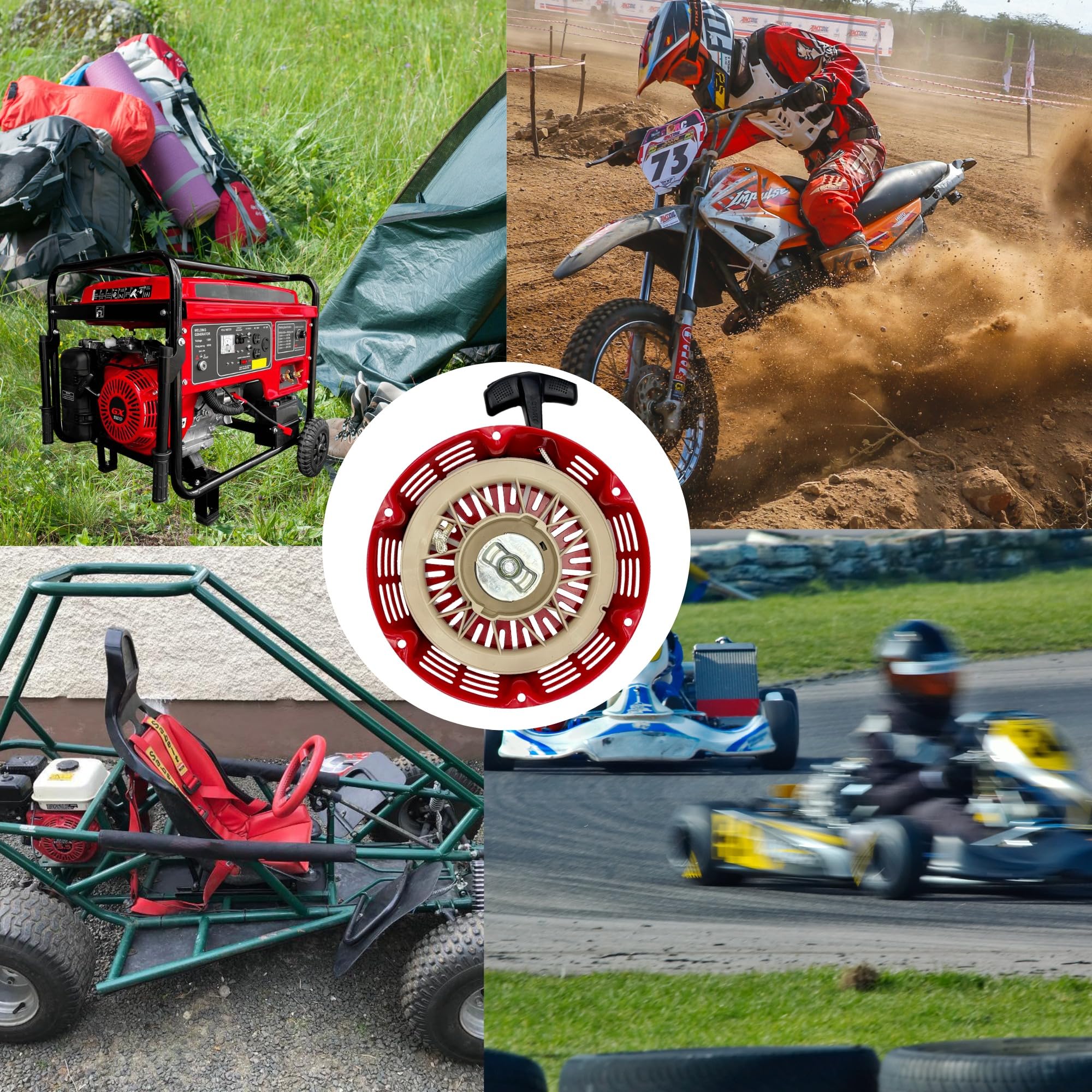 Szarpak rozrusznik rewersyjny do Honda GX340, GX390 – kompletny starter z linką do silników 339cc, 389cc, 420cc, 459cc i zamienników, czerwony, 28400-ZE3-W01ZA