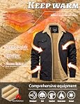 TACVASEN Vestes de coton pour hommes en tissu d'hiver en tissu casual chaud Cargo Snaps Working Sherpa Veste avec plusieurs poches