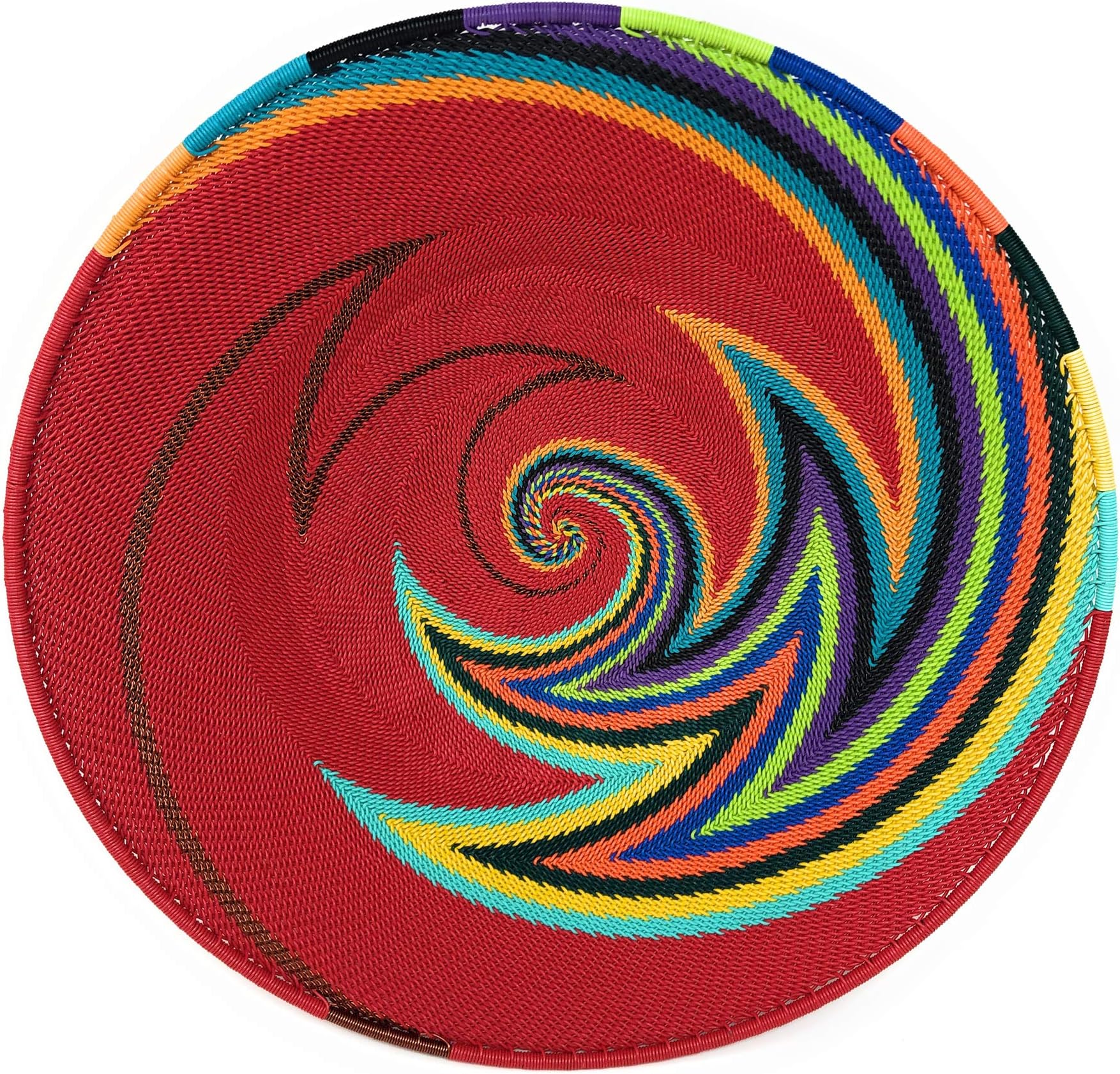 Bridge for Africa Fair Trade Zulu Telephone Wire 12-inch Platter Basket, Red Rainbow