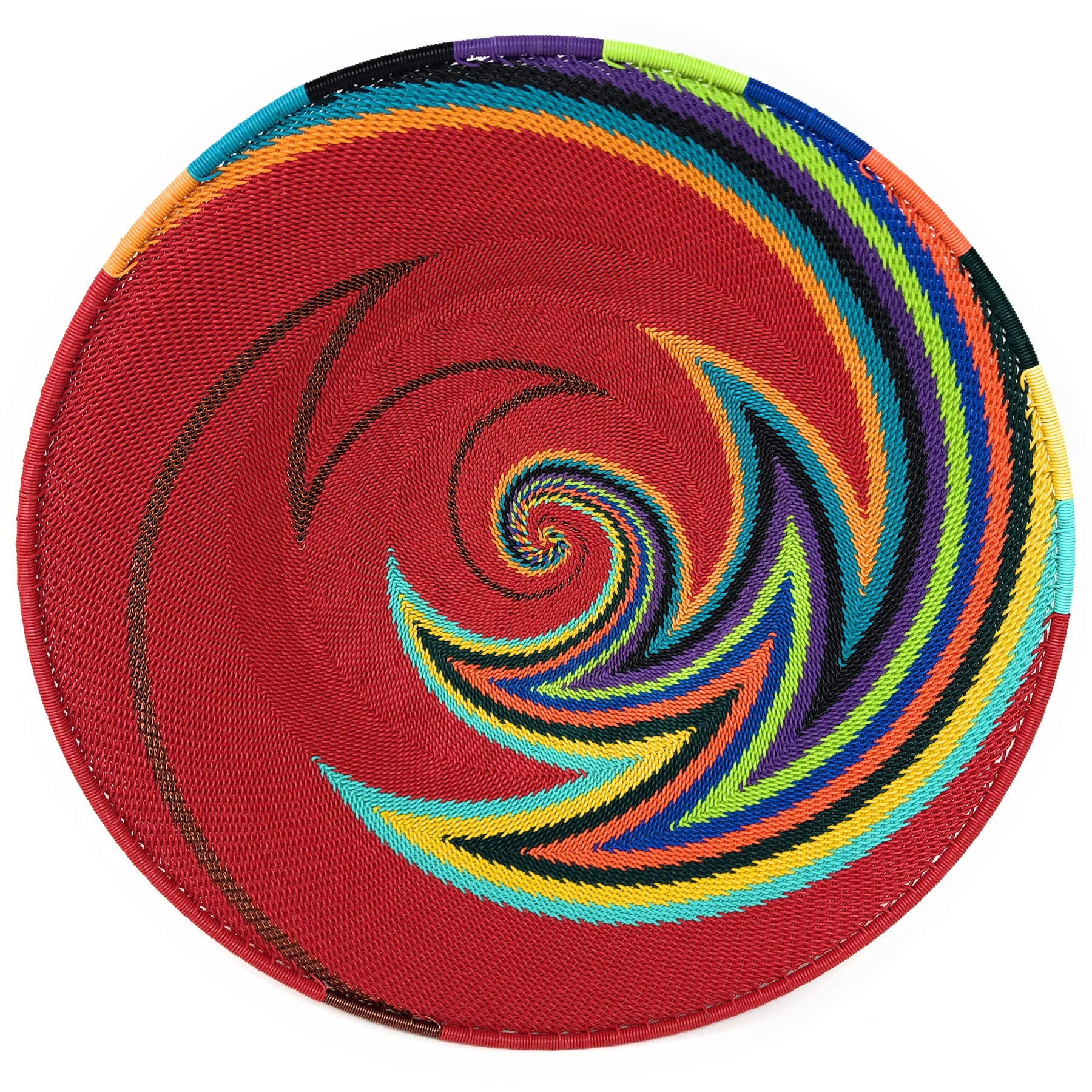 Bridge for Africa Fair Trade Zulu Telephone Wire 12-inch Platter Basket, Red Rainbow