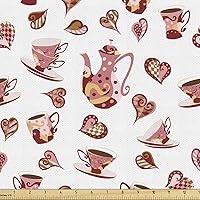 Vista 13 de Lunarable Tela portuguesa de The Yard, flores medievales antiguas en marcos cuadrados a cuadros, diseño de mosaico, tela decorativa para tapicería