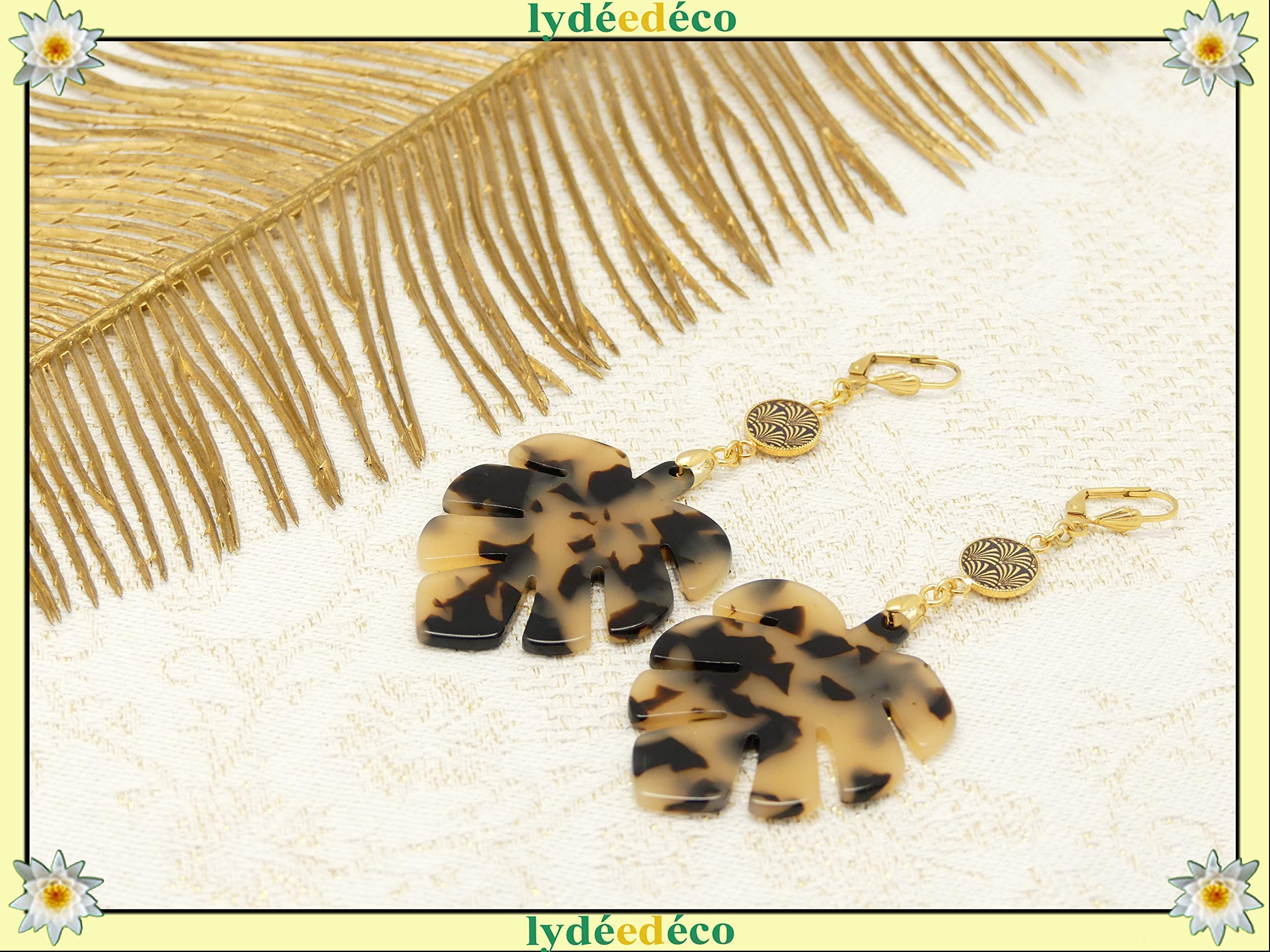 Pendientes MONSTERA DELICIOSA latón 24 quilates hoja de oro filodendro marrón resina regalos ceremonia de aniversario de Navidad invitados boda parejas día de la madre