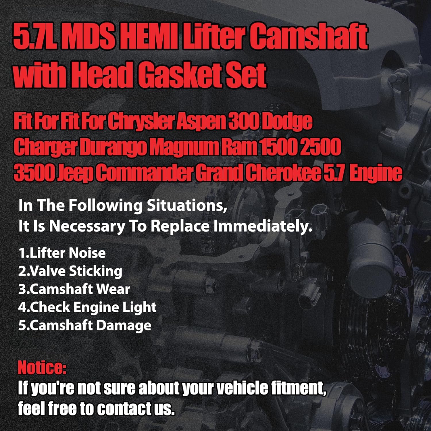5.7 Hemi MDS Camshaft Lifters with Full Gasket Set Fit for Dodge Ram 1500 2500 3500 Charger Durango Chrysler Aspen 300 Jeep Commander 5.7L 2005-2008 Replace#53022064AA