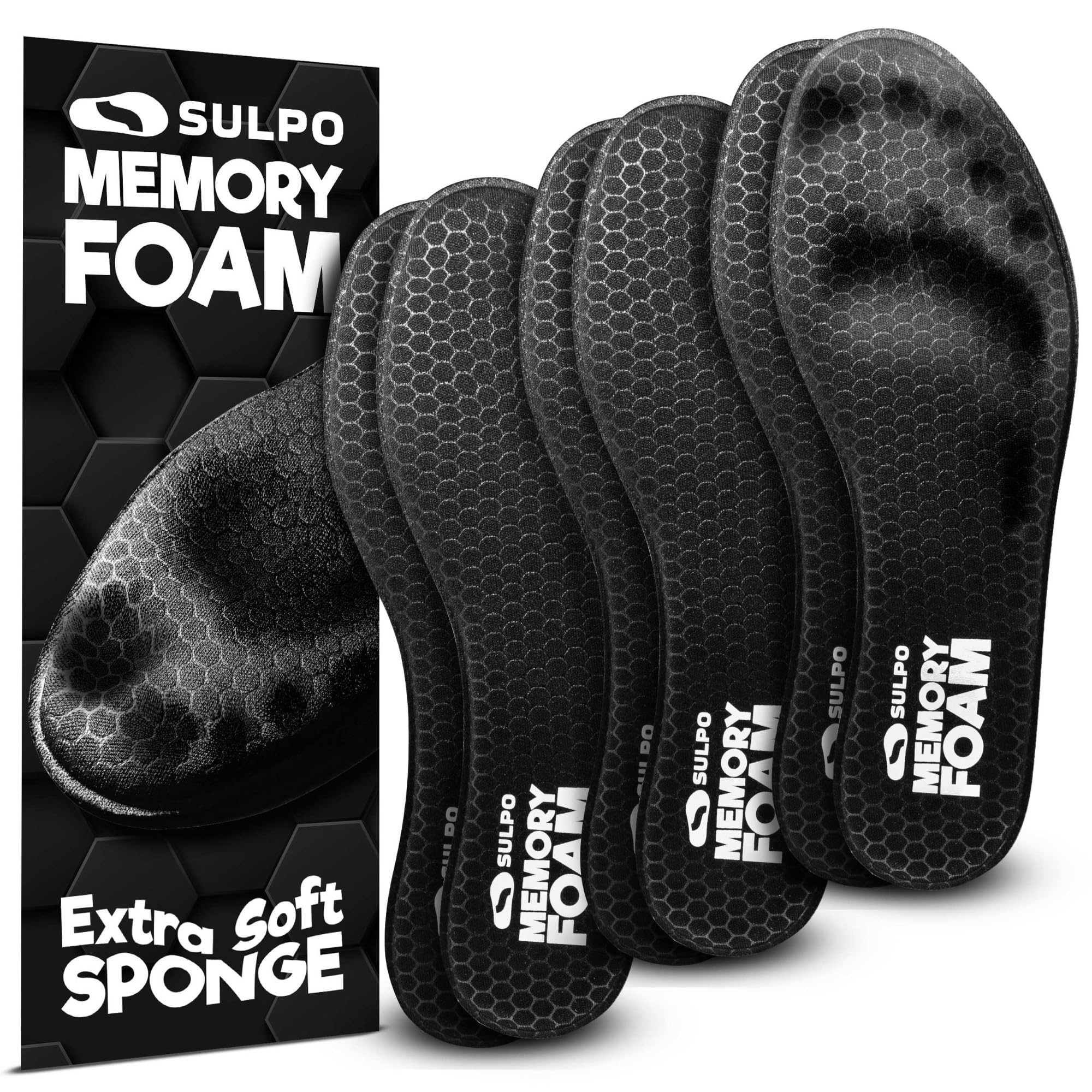 SULPO 3 Paare Memory Foam Einlegesohlen - Weiche, Komfortable & Dünne Einlegesohlen Herren & Damen Einlagen für Sneaker Sport Schuhe Unterstützen Fußkomfort & Passform Große 43