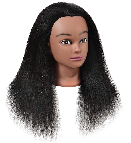 Miniatura 5 de Cabeza de maniquí con cabello humano para peluquería, entrenamiento, trenzar, peinar, cosmetología, maquillaje, maniquí, práctica de exhibición