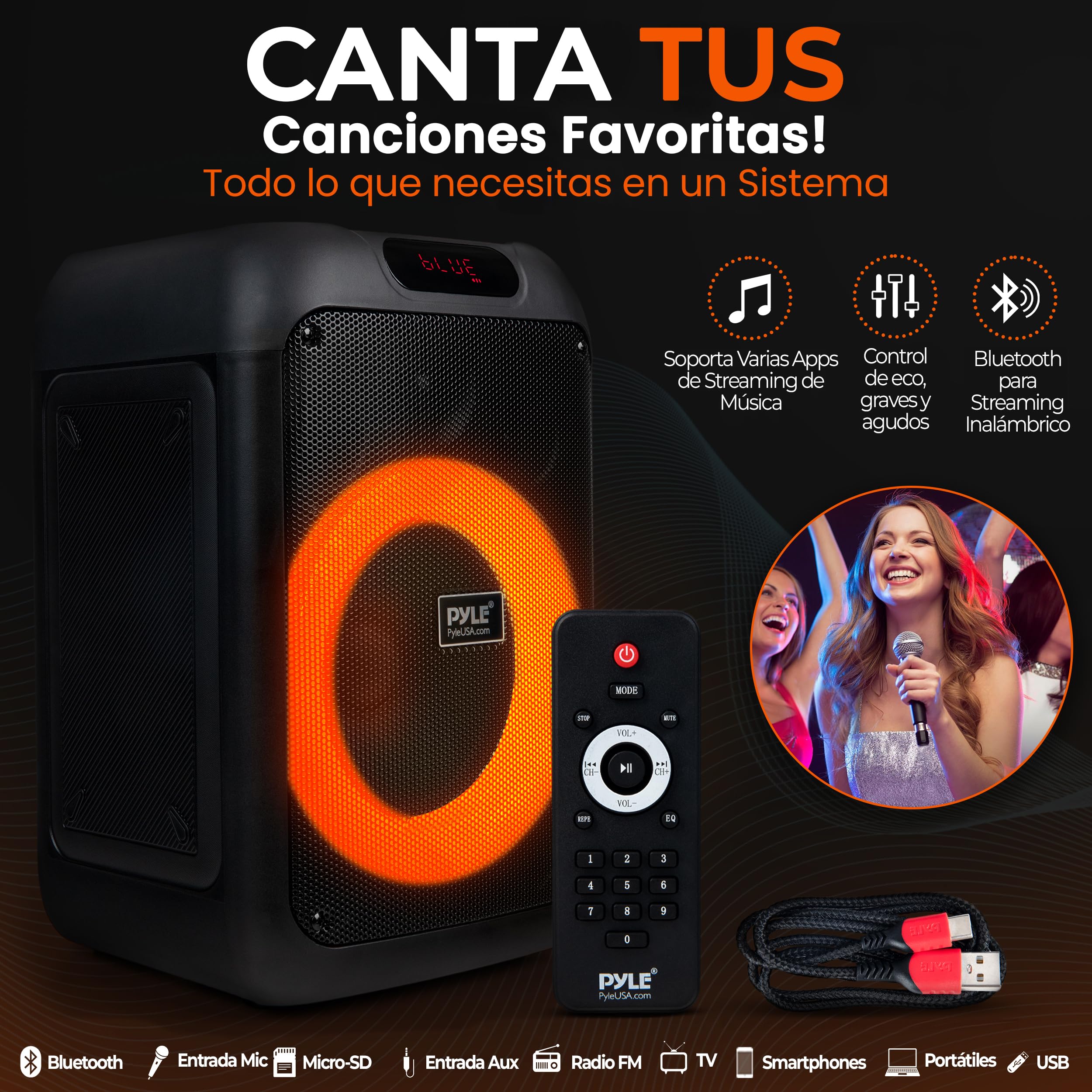 Pyle Altavoz de Fiesta Bluetooth, Sistema True Wireless Stereo, Grande, Portatil