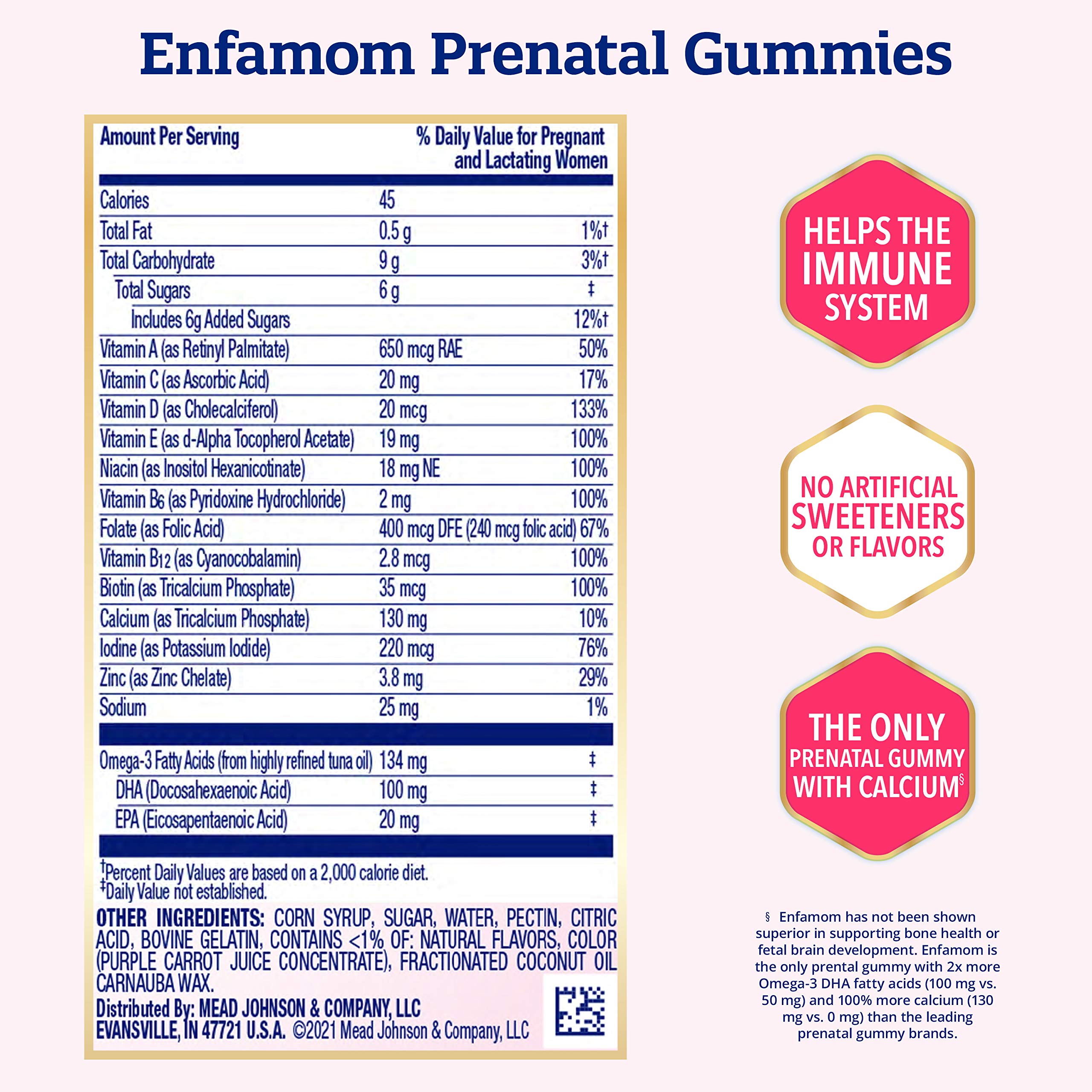 Enfamom Prenatal Gummy Vitamins, Omega3 DHA + Folate + Calcium Supplement for Pregnant and
