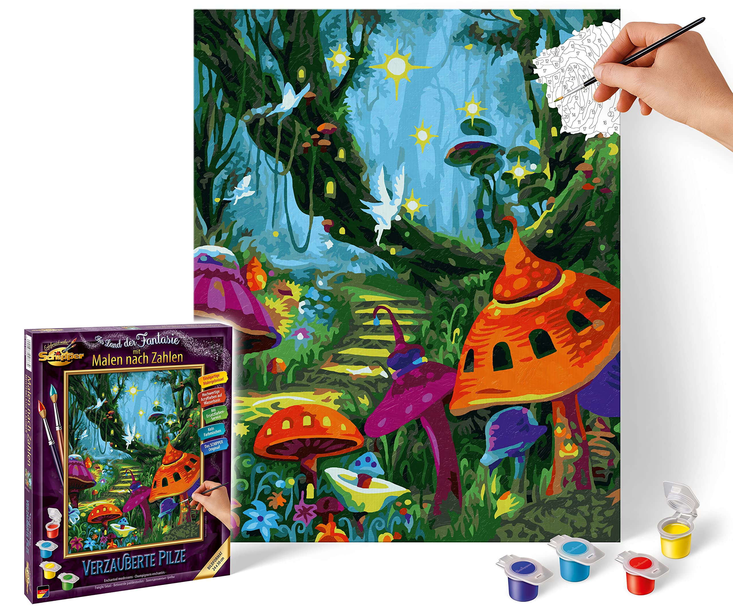 Schipper 609240868 Paint by Numbers - Enchanted Mushrooms - Painting Pictures for Adults Including Brush and Acrylic Paints 24 x 30 cm
