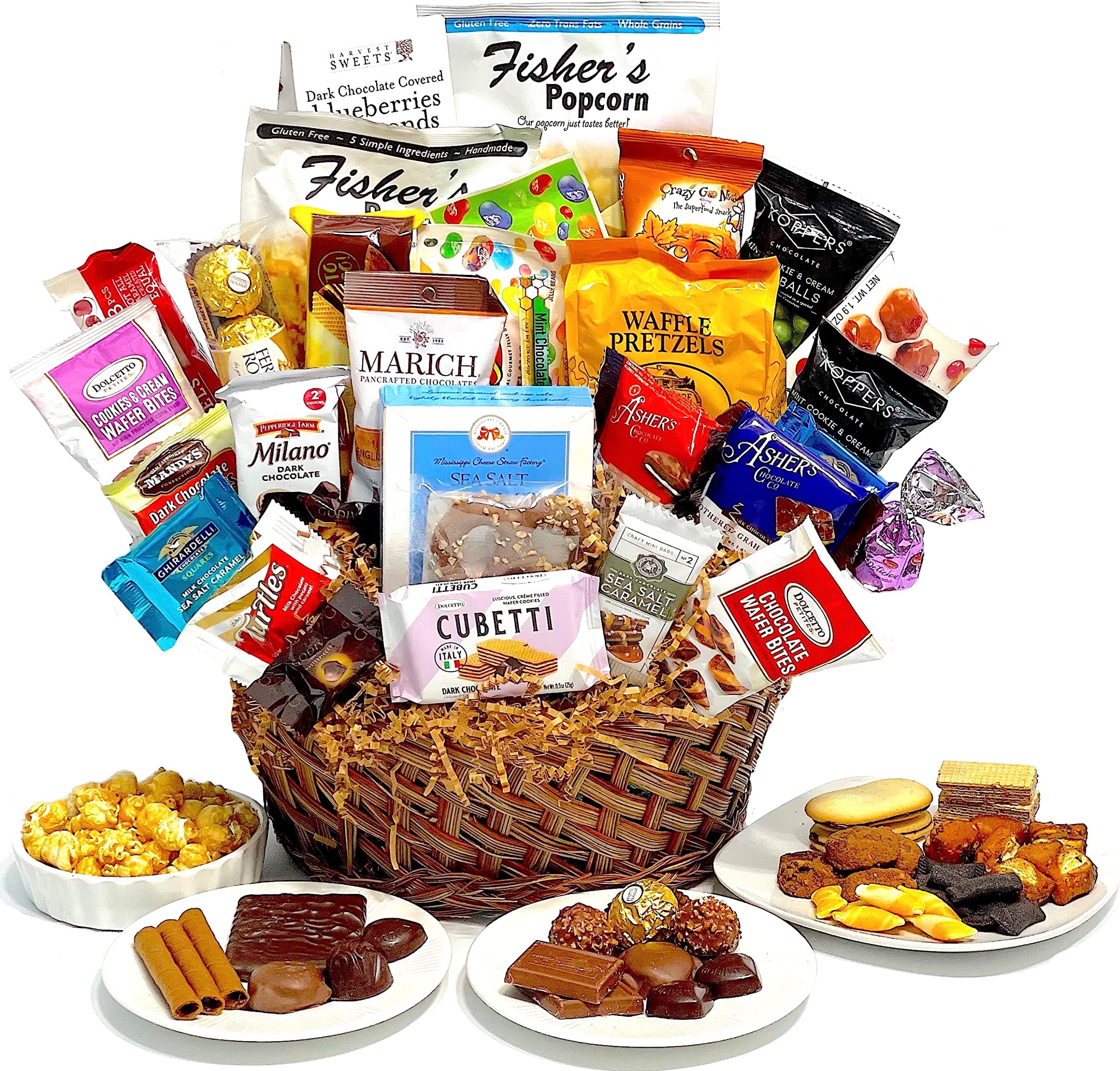 Easter Gourmet Gift Basket with Chocolate, Cookies, Candy, and Snacks. Hand-Crafted with premium foods for Kids, Men, Women, Friends, Family, and Teens (33 Piece)