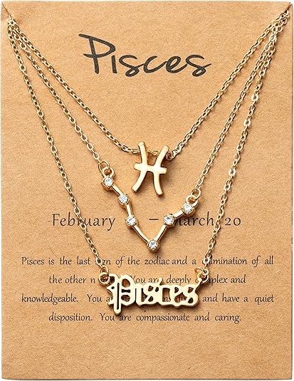 PANTIDE 3Pcs Constellation Zodiac Layer Necklaces for Women Girls, Retro 14K Gold Plated 12 Constellation Pendant Necklace Exquisite Letter Horoscope Old English Zodiac Sign Jewelry Birthday Gift