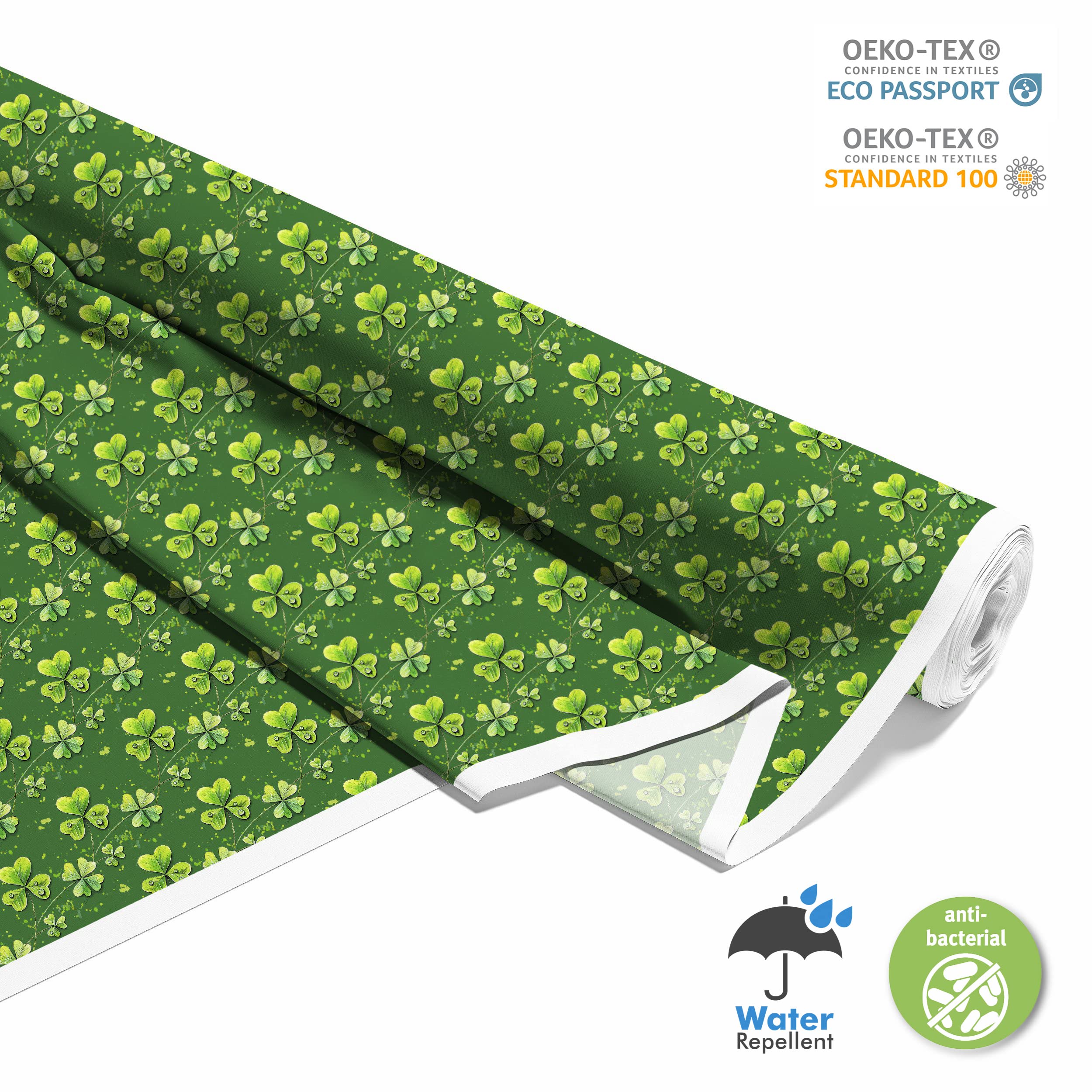 HEKO PANELS Stoff Oxford Wasserdichte Meterware Canvas-Stoff Polyester Stoff Zum Nähen Nähstoffe Möbelstoffe Dekostoffe Handwerken Wasserabweisend Blickdicht Kleeblätter Shamrock 5 Meter 155 x 500 cm