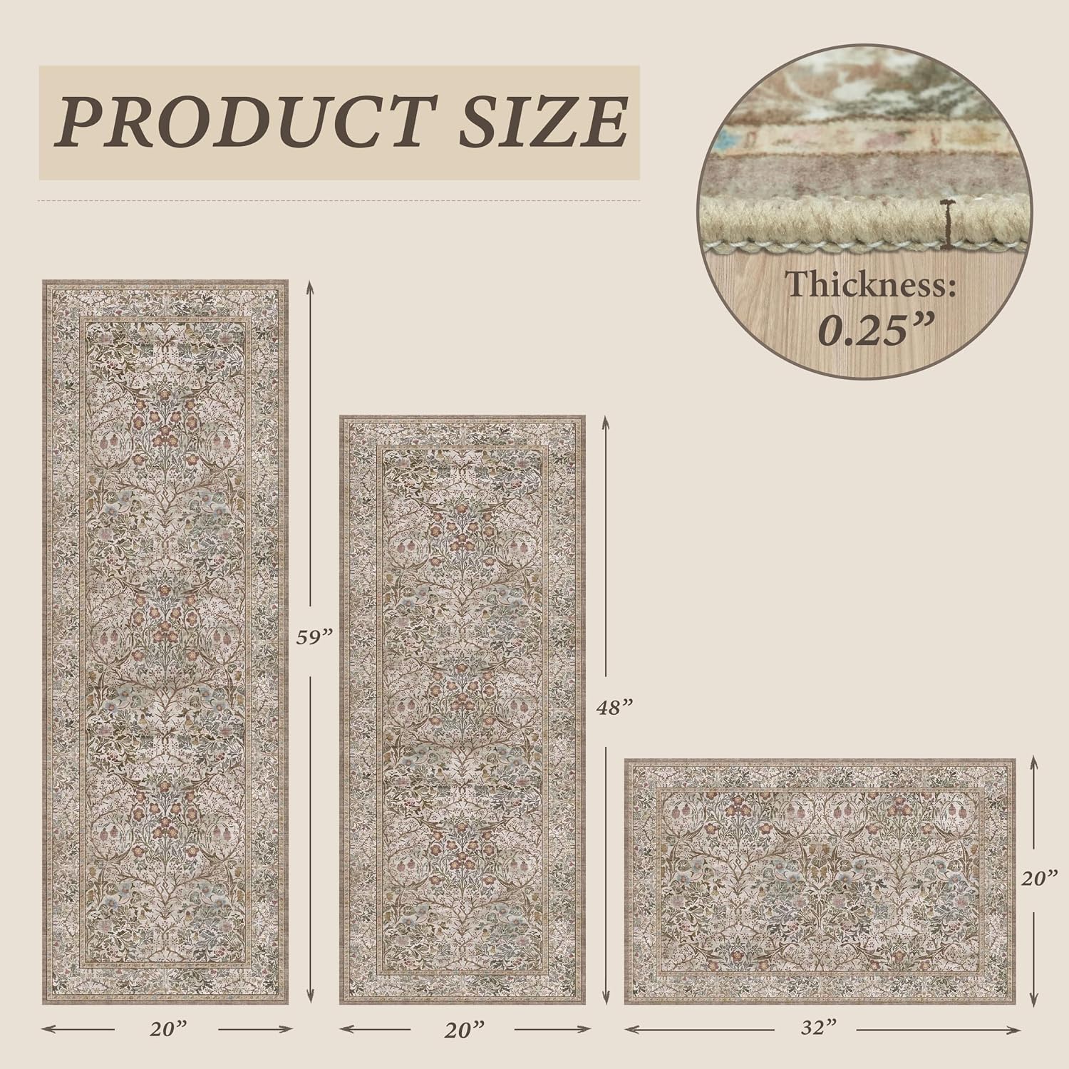 JTJ Kitchen Rugs Set of 3, Forest Vintage Kitchen Mats, Washable Runner image 2