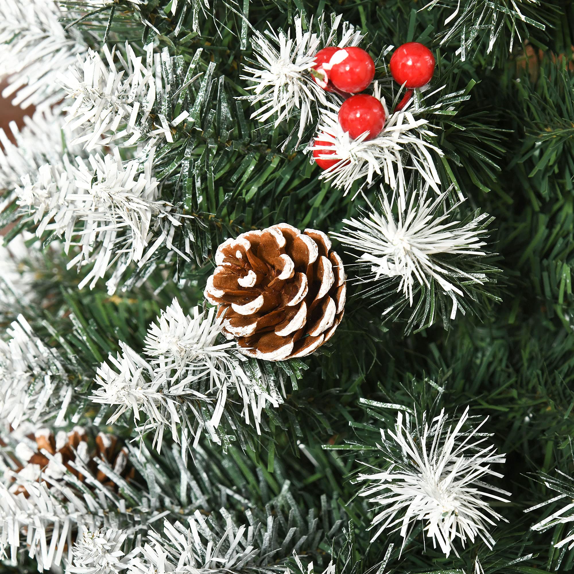 HOMCOM Árbol de Navidad Plegable 180 cm con Nieve 618 Ramas 30 Bayas 34 Piñas Hojas Apertura Automática y Soporte Metálico Decoración Navideña para Interior Verde