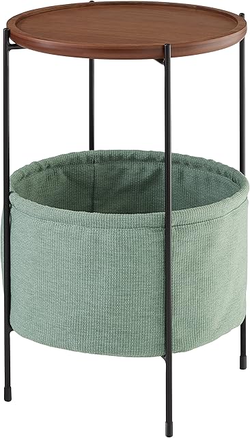 Amazon Brand - Rivet Meeks Storage Basket End/Side Table, 42.4 x 59.9 x 42.4 cm, MDF with Walnut Veneer/Metal Frame/Teal Fabric